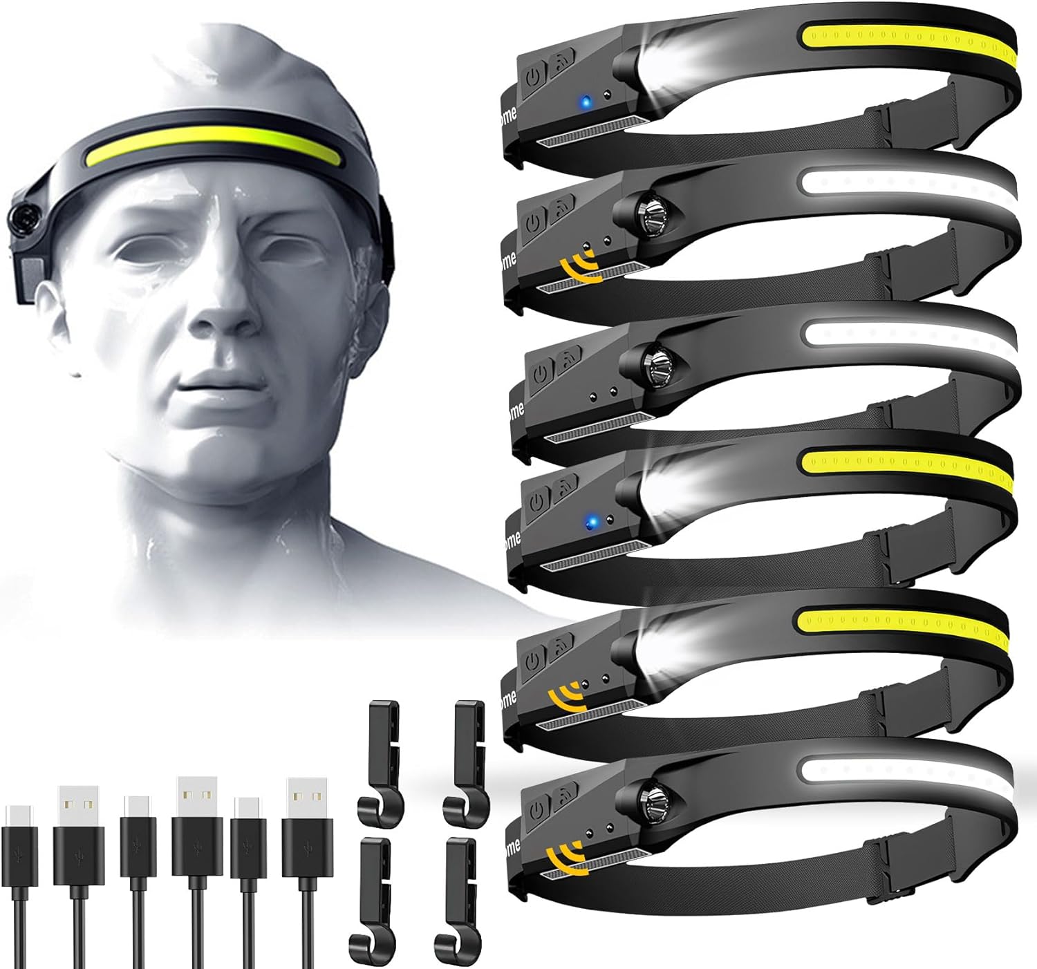 Aikertec Rechargeable 6-Piece Headlamp 230 Beam Motion Sensor Dustproof Foldable Design