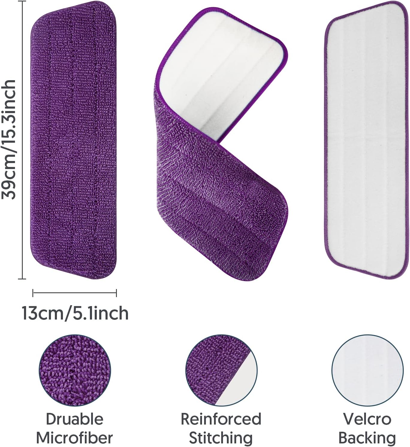 7-Piece Reusable Microfiber Mop Pads for Swiffer PowerMop 153x51in Square