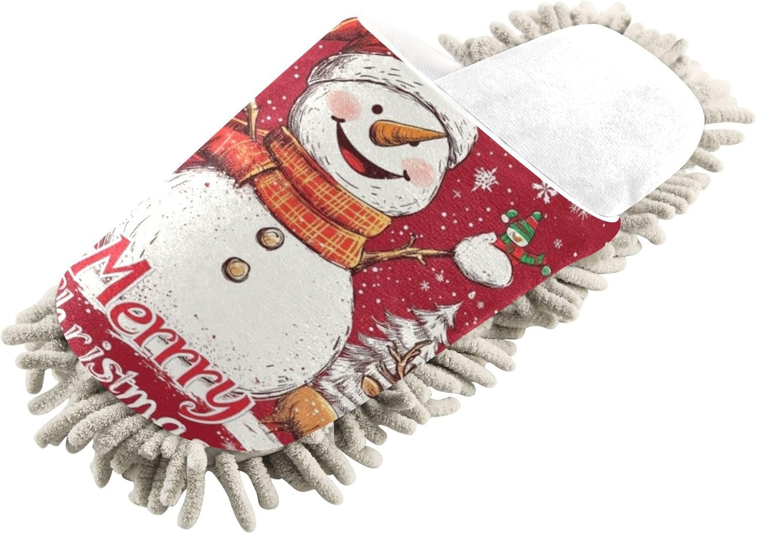 RunningBear White Red Snowman Mop Slippers Xmas