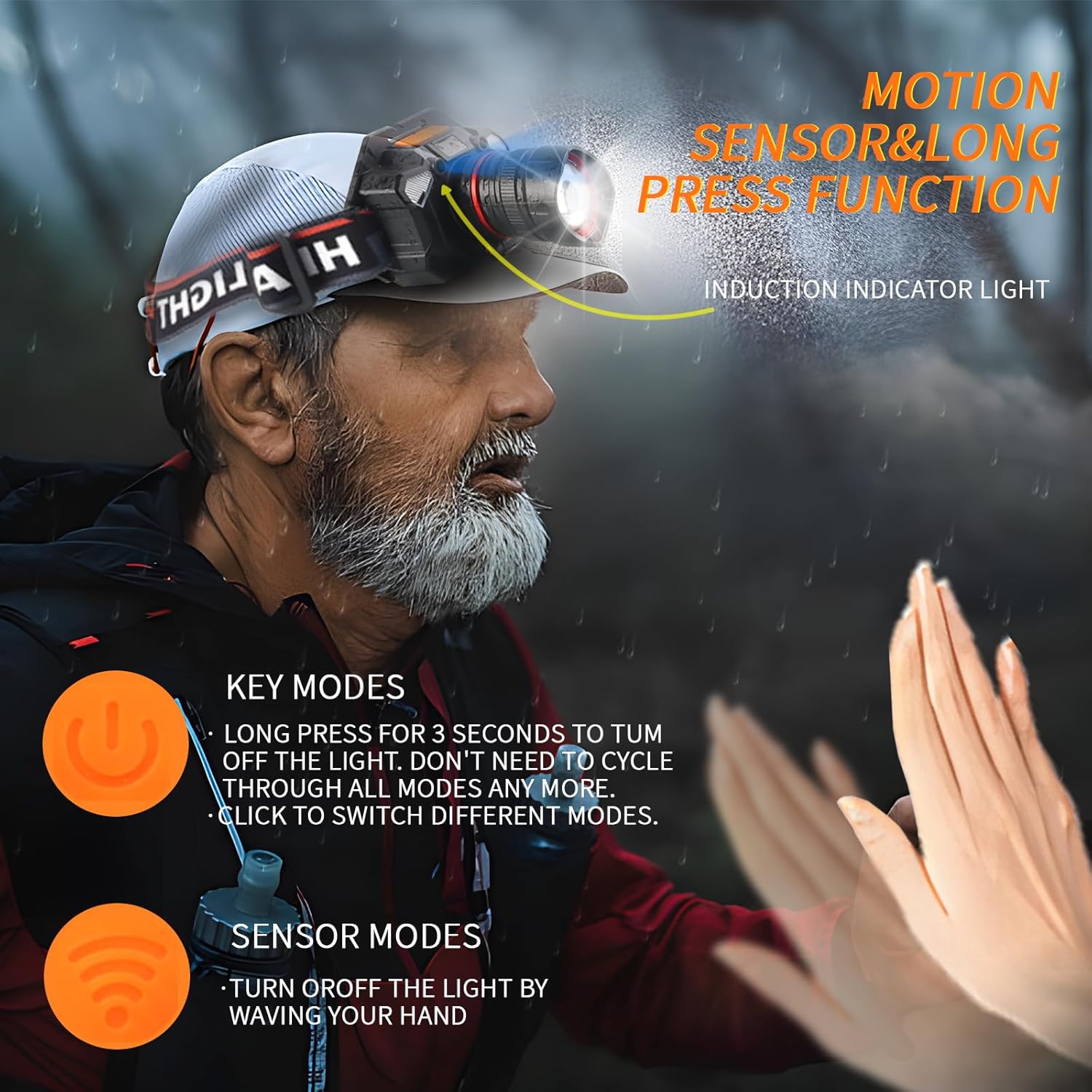 OCEGATE 100000 Lumen Rechargeable Headlamp Waterproof Adjustable for Camping Hiking