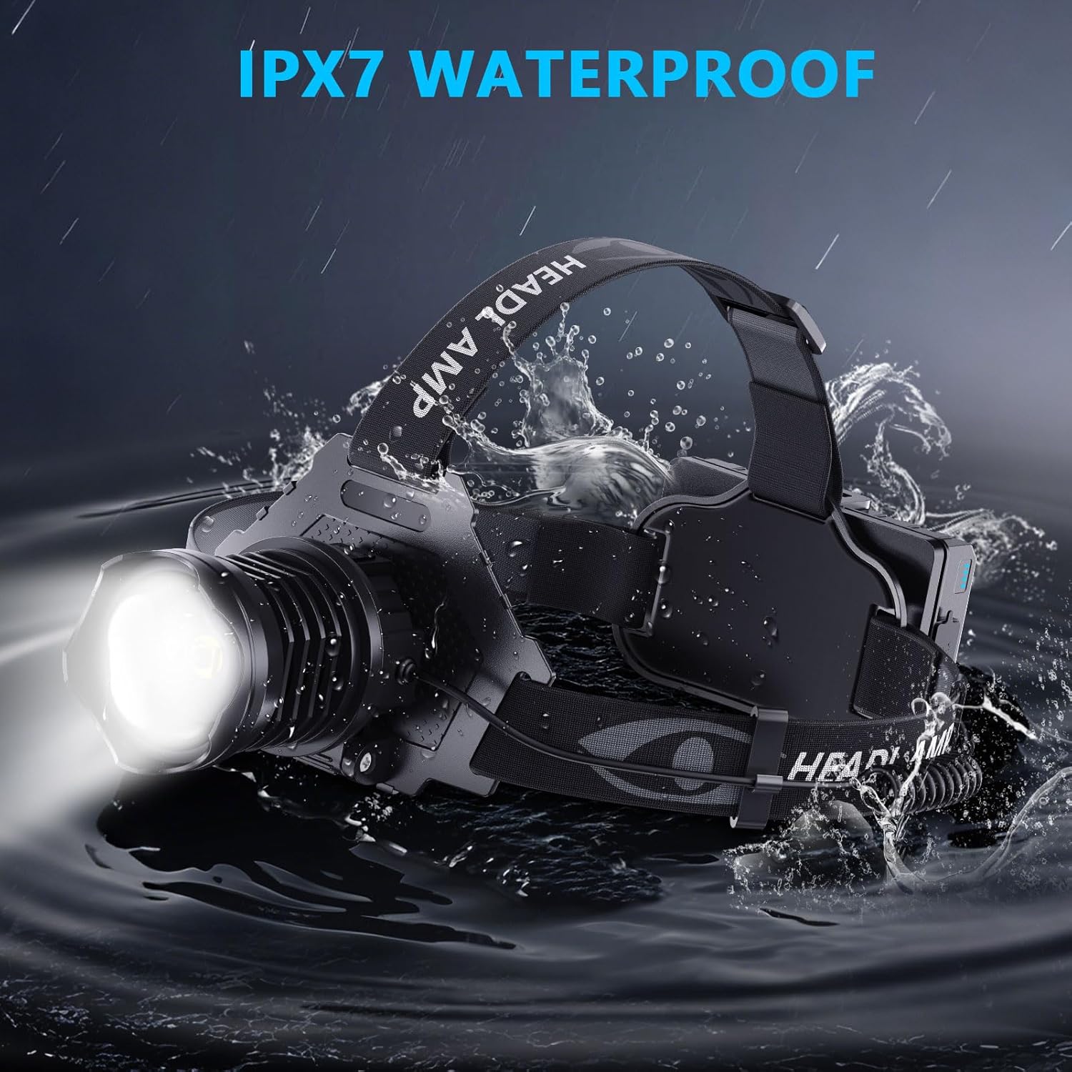 AMAKER LED Rechargeable Headlamp with 5 Modes and IPX7 Waterproof