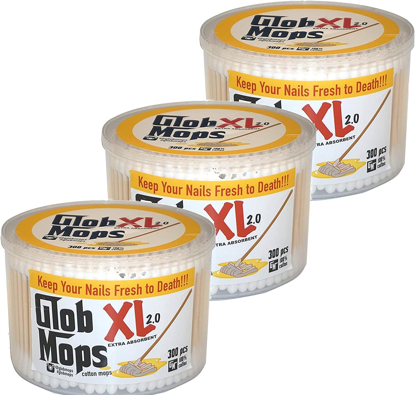 Glob Mops XL 3Pack Replacement Mop Pads 300 Premium-Bamboo Cotton Mops