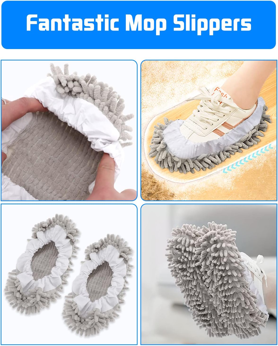 8-Piece Mop Slippers Premium Microfiber Reusable Machine Washable