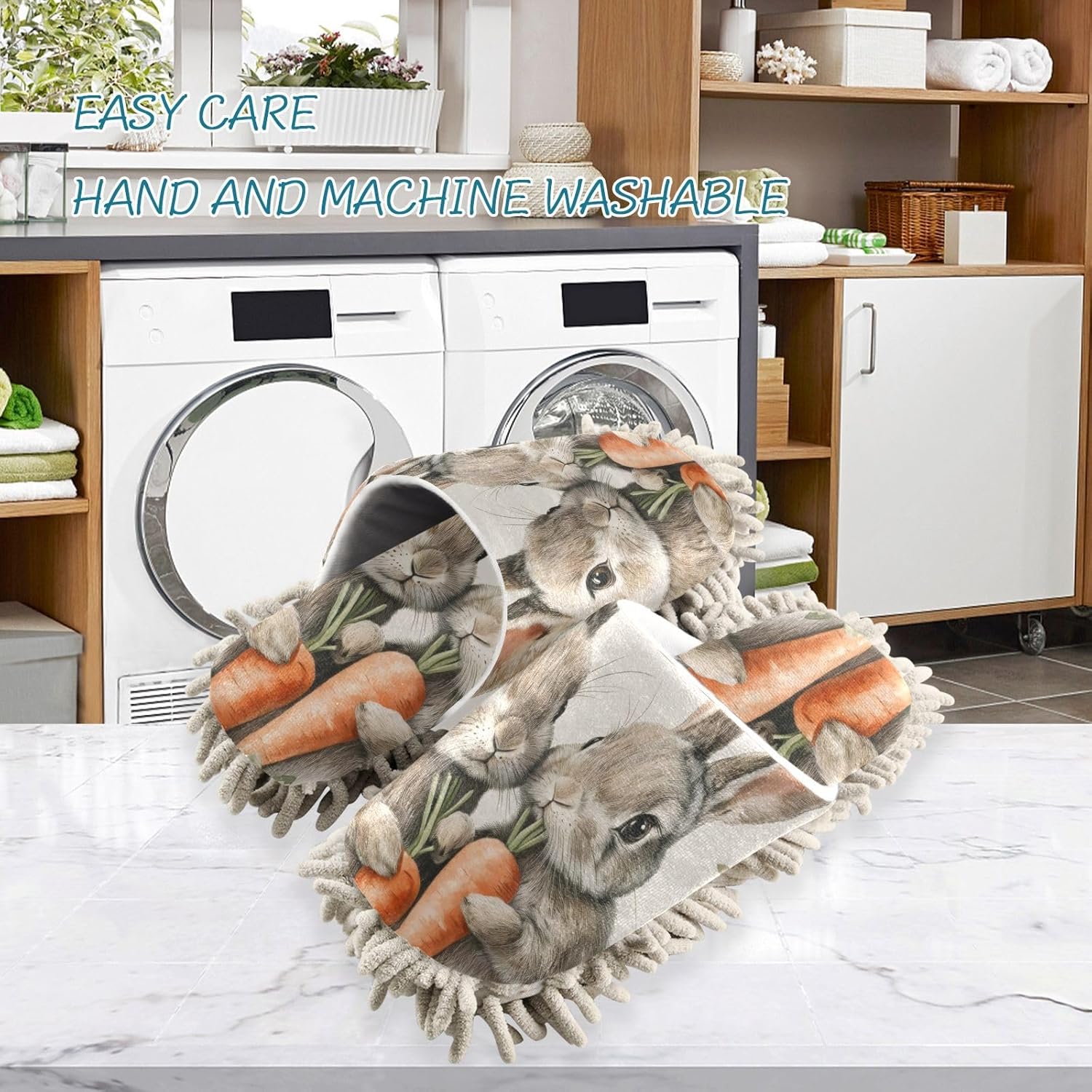 FLildon Microfiber Mop Slippers with Rabbit and Carrots Design