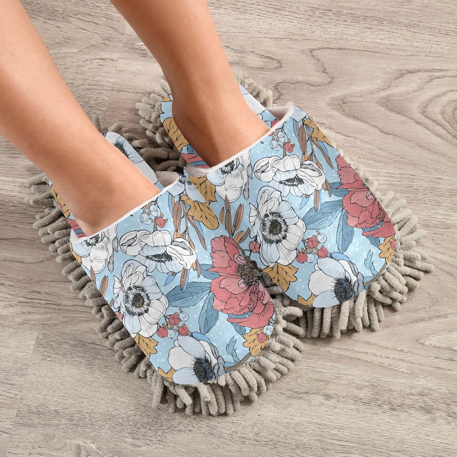 Kigai Microfiber Slippers with Peonies Pattern - Perfect for Floor Cleaning