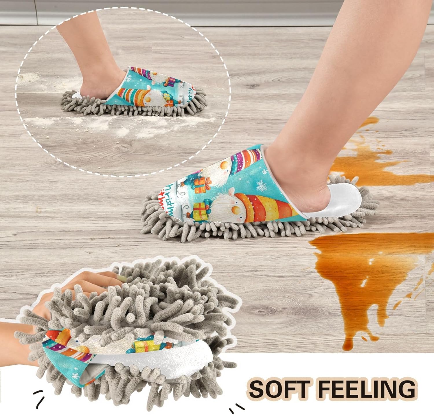 White Blue Christmas Gnome Mop Slippers