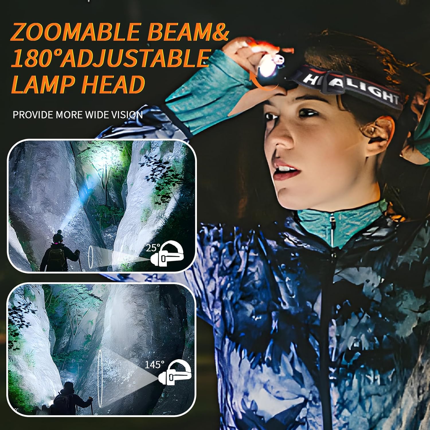 OCEGATE 100000 Lumen Rechargeable Headlamp Waterproof Adjustable for Camping Hiking