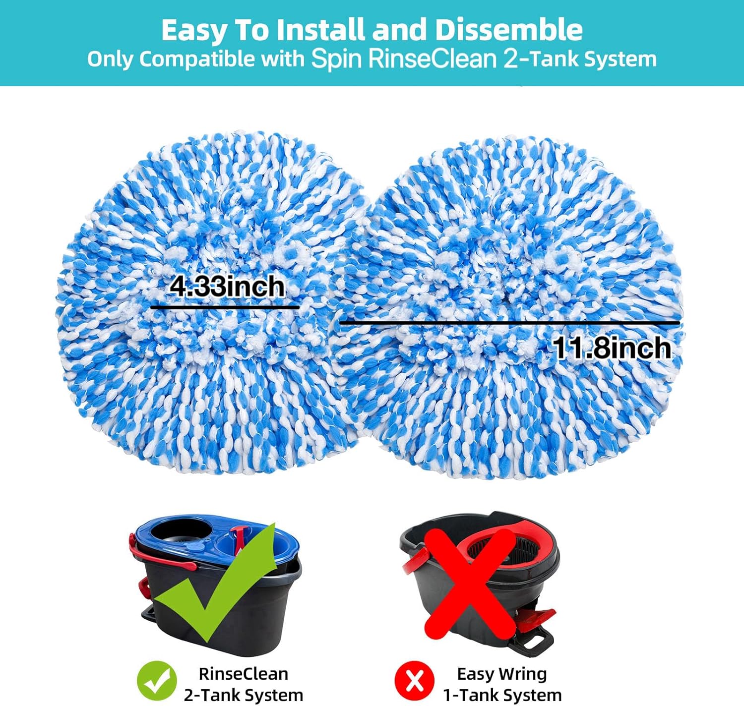 4-Pack Spin Mop Heads for RinseClean 2-Tank System