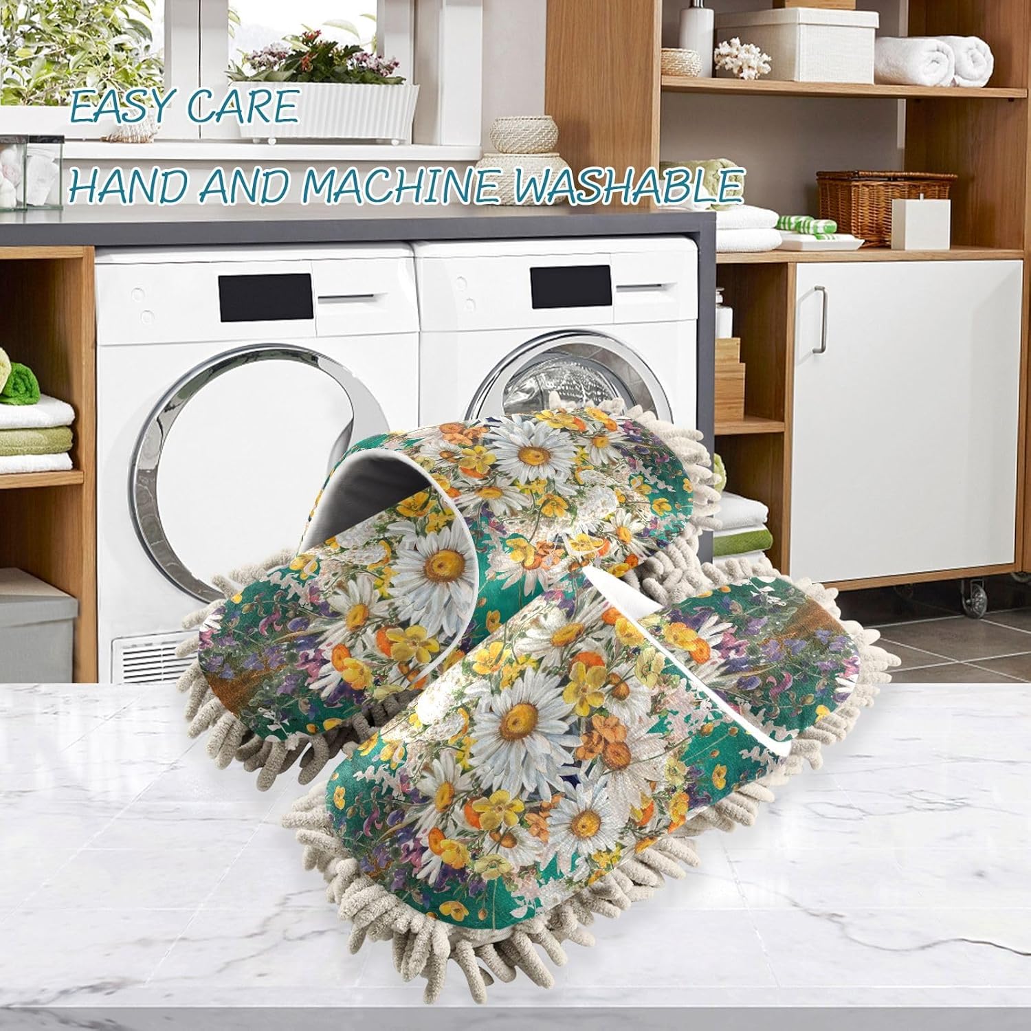 Kigai Chamomile Microfiber Slippers Fast Cleaning Noiseless Safe for Pets Kids