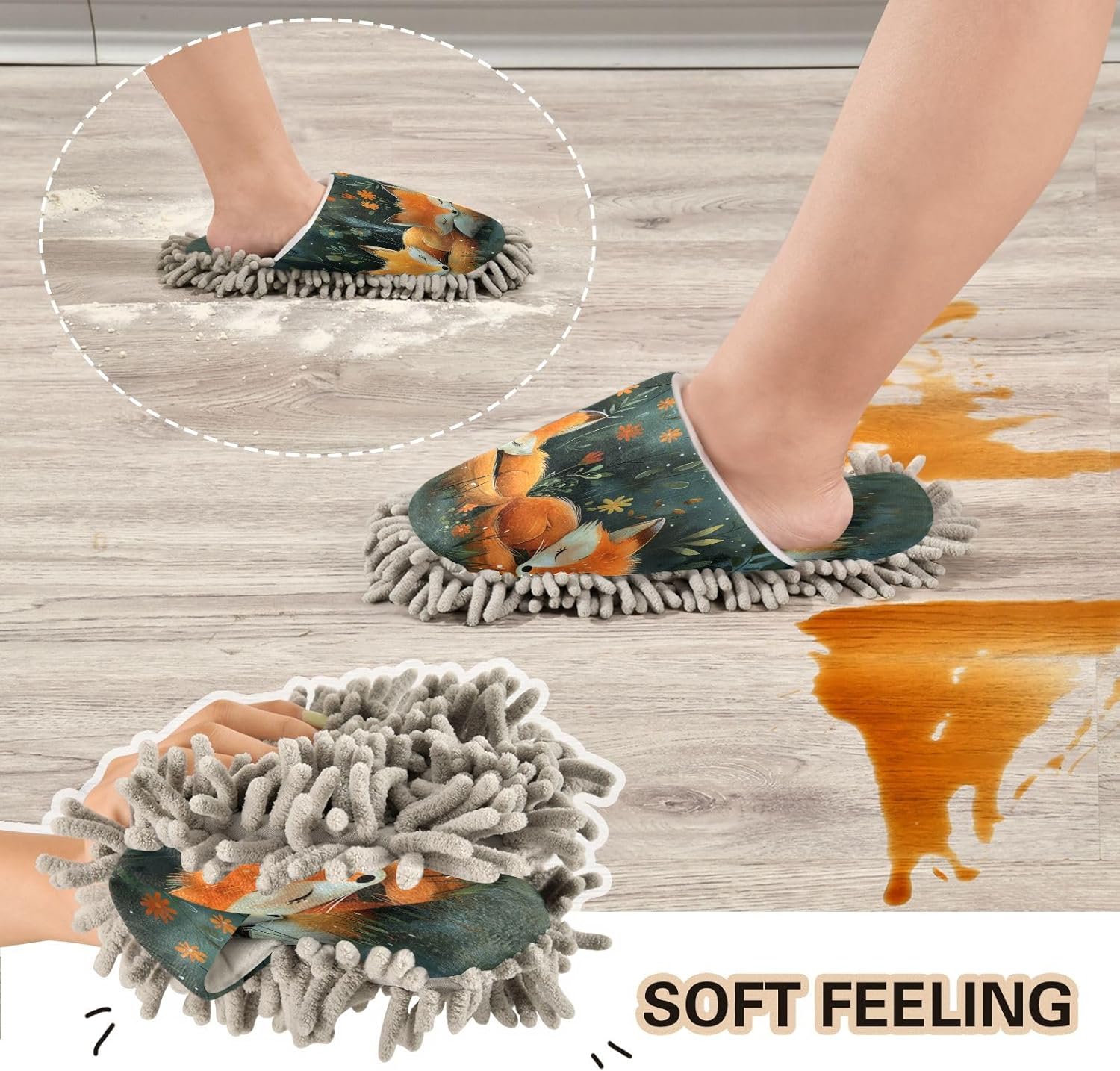 Cartoon Cute Fox Kitchen Cleaning Slippers