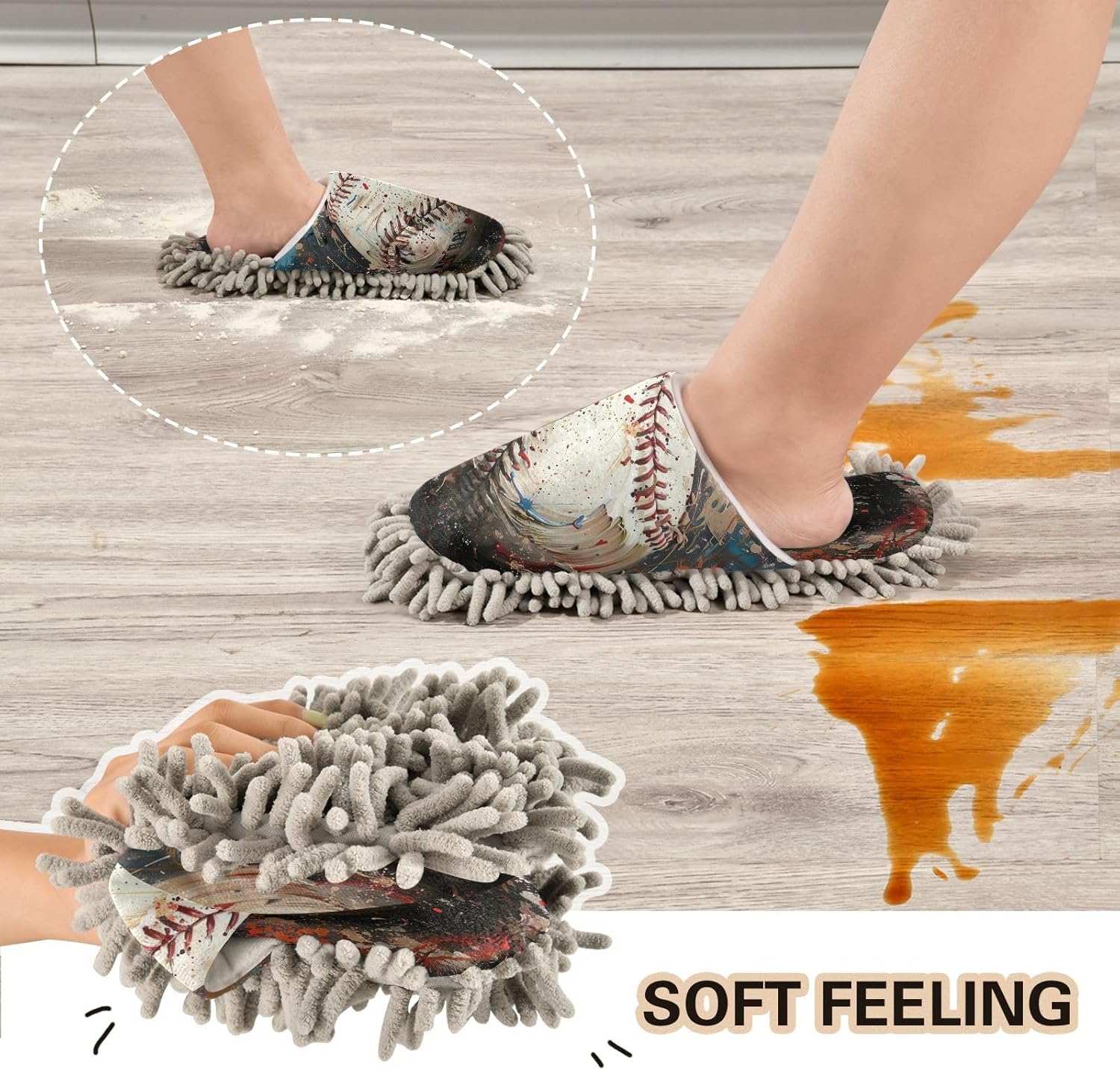 Stylish Baseball Microfiber Slippers for Cleaning Washable Comfortable