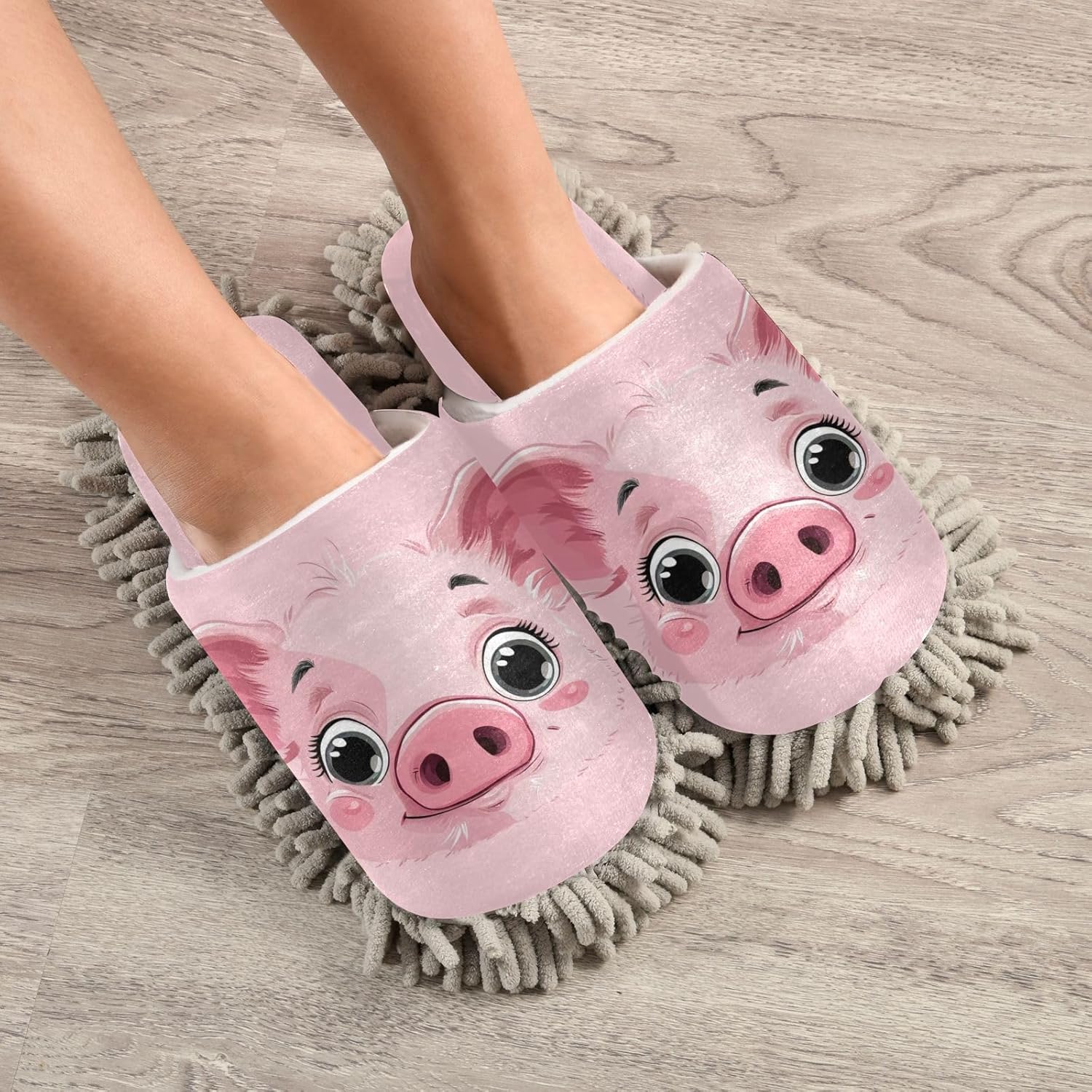 Zhirexin Cute Pig Cleaning Slippers Mop Shoes