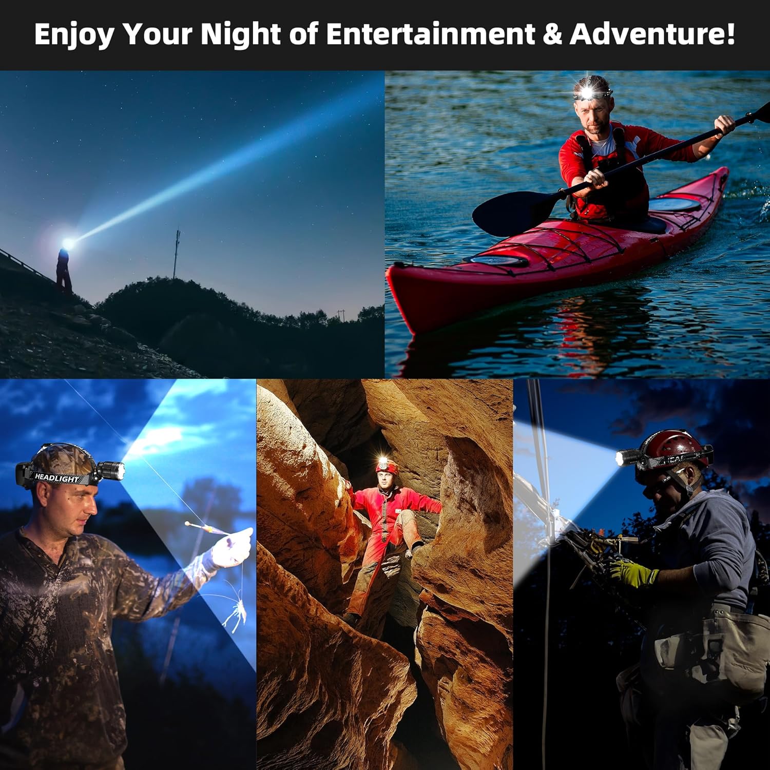 Durable 100000LM Rechargeable Headlamp for Camping Hiking Hunting