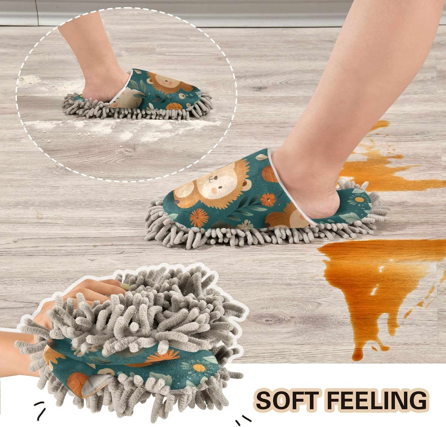 Adorable Cartoon Animal Mop Slipper for MenWomen Washable Soft
