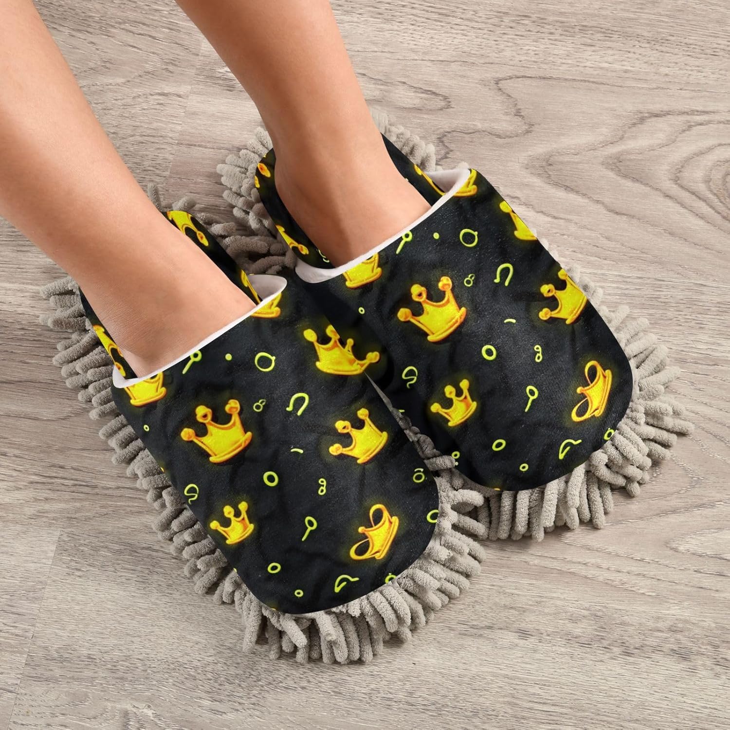 Cartoon Crown Kitchen Cleaning Slippers Washable Mop Shoes for Home Use