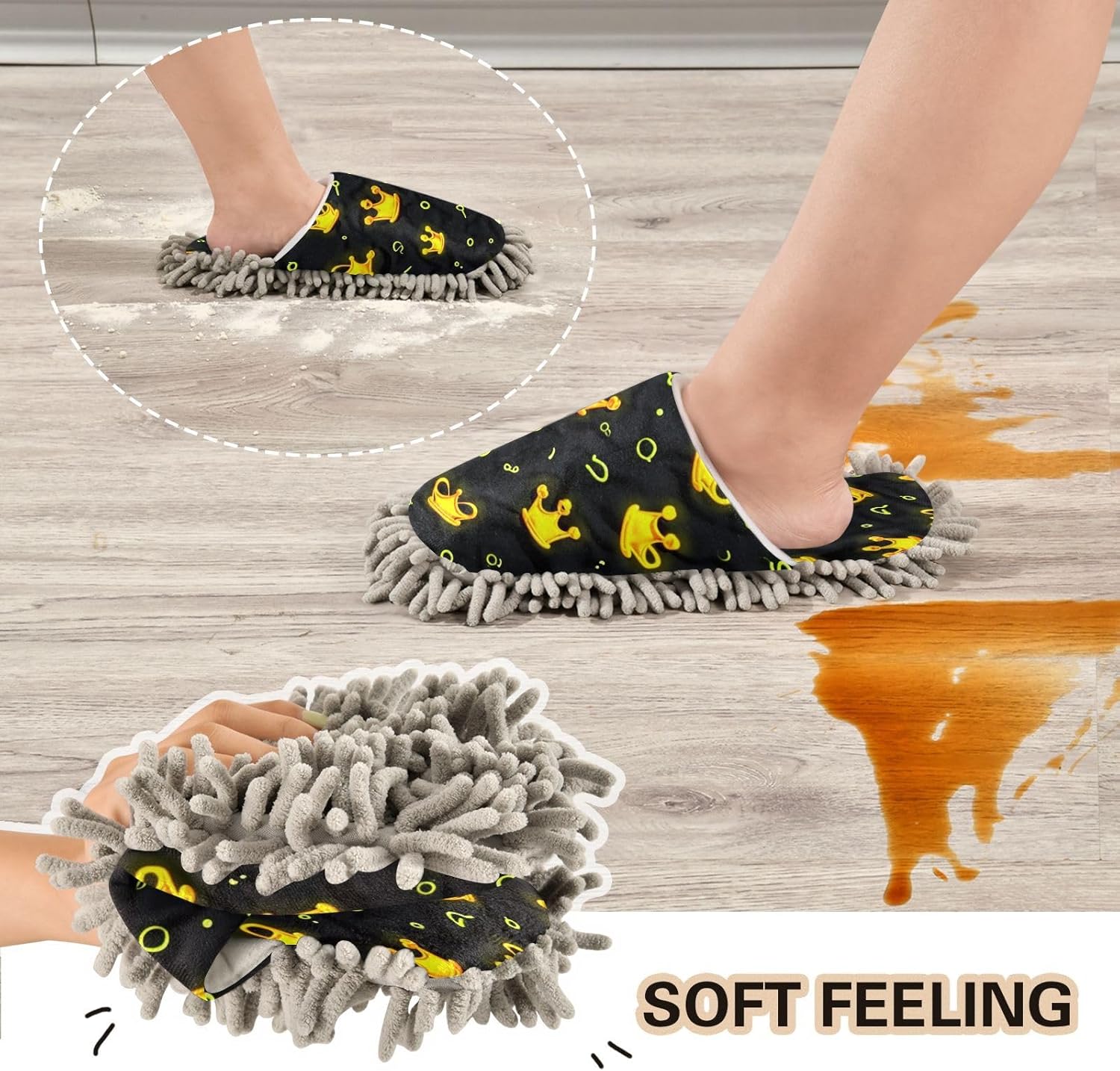 Cartoon Crown Kitchen Cleaning Slippers Washable Mop Shoes for Home Use