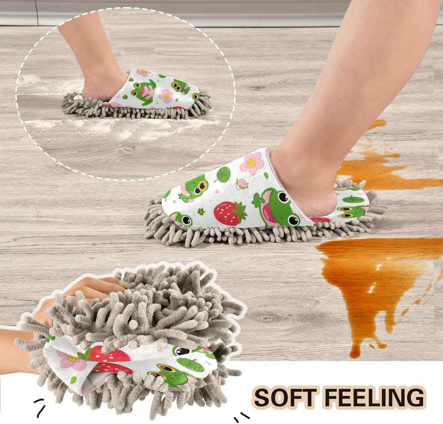 Cartoon Strawberry Kitchen Slippers Microfiber Mop Shoes for Home Cleaning