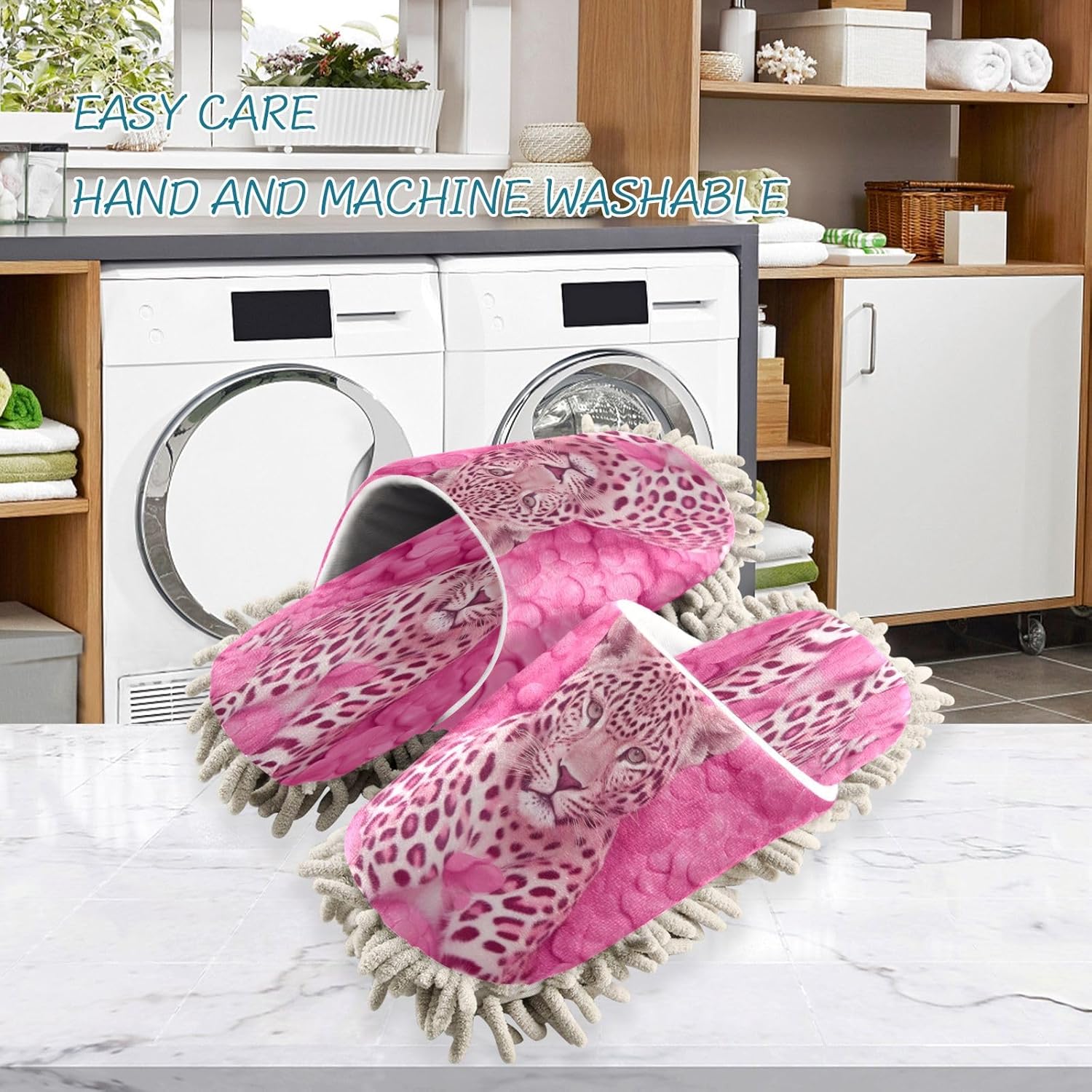 Leopard Kitchen Slippers Microfiber Mop Shoes for Cleaning Dusting
