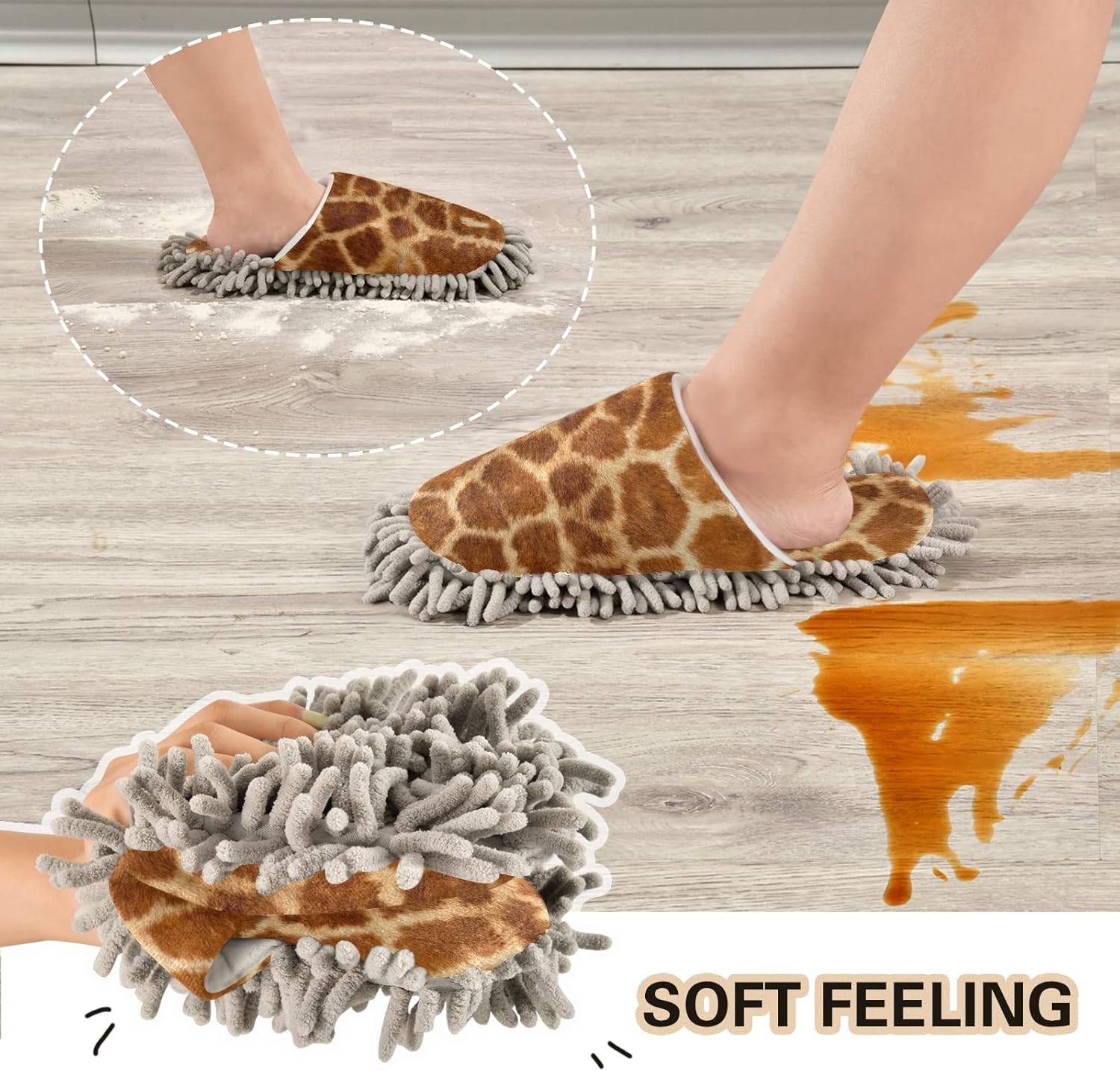 Kigai Microfiber Cleaning Slippers Giraffe Leopard