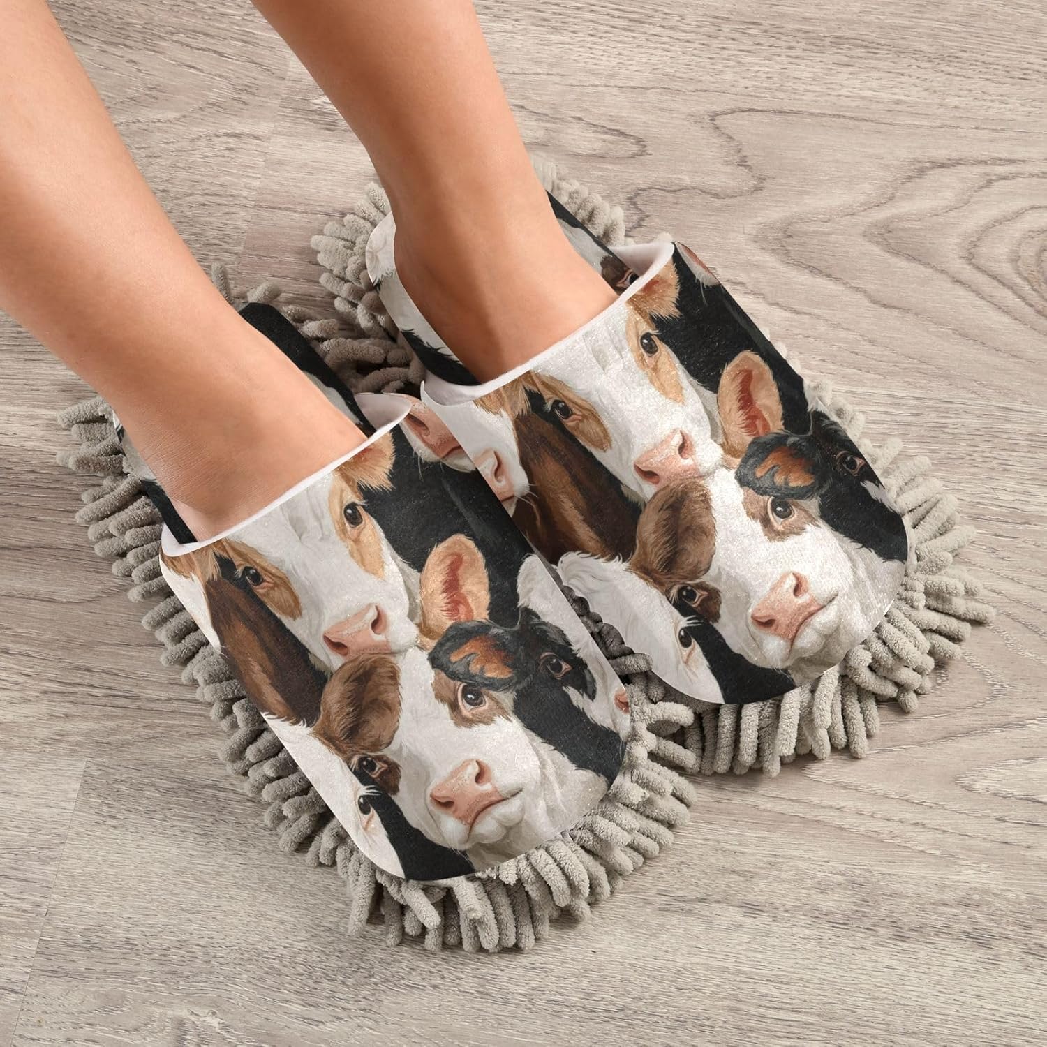 FLildon Microfiber Mop Slippers Farm Cow Design for Men Women