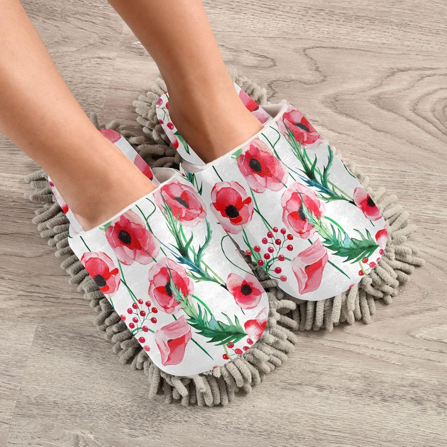 Summer Poppies Mop Slippers for Floor Cleaning