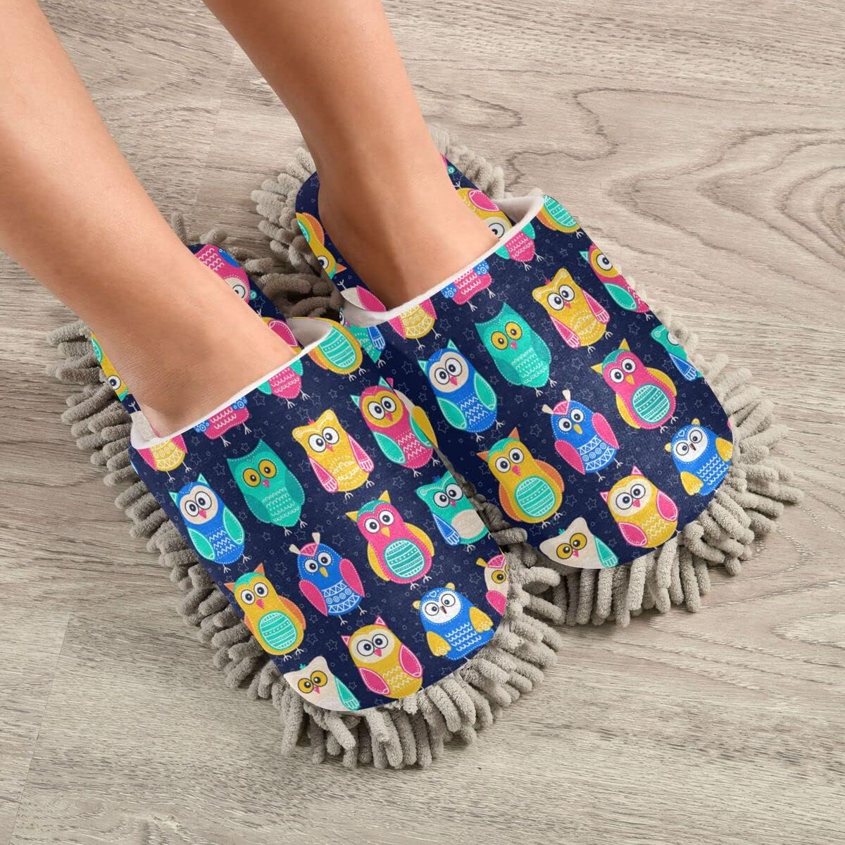 STYLISH OWLS MOP HOUSE SLIPPERS FOR EASY FLOOR MAINTENANCE
