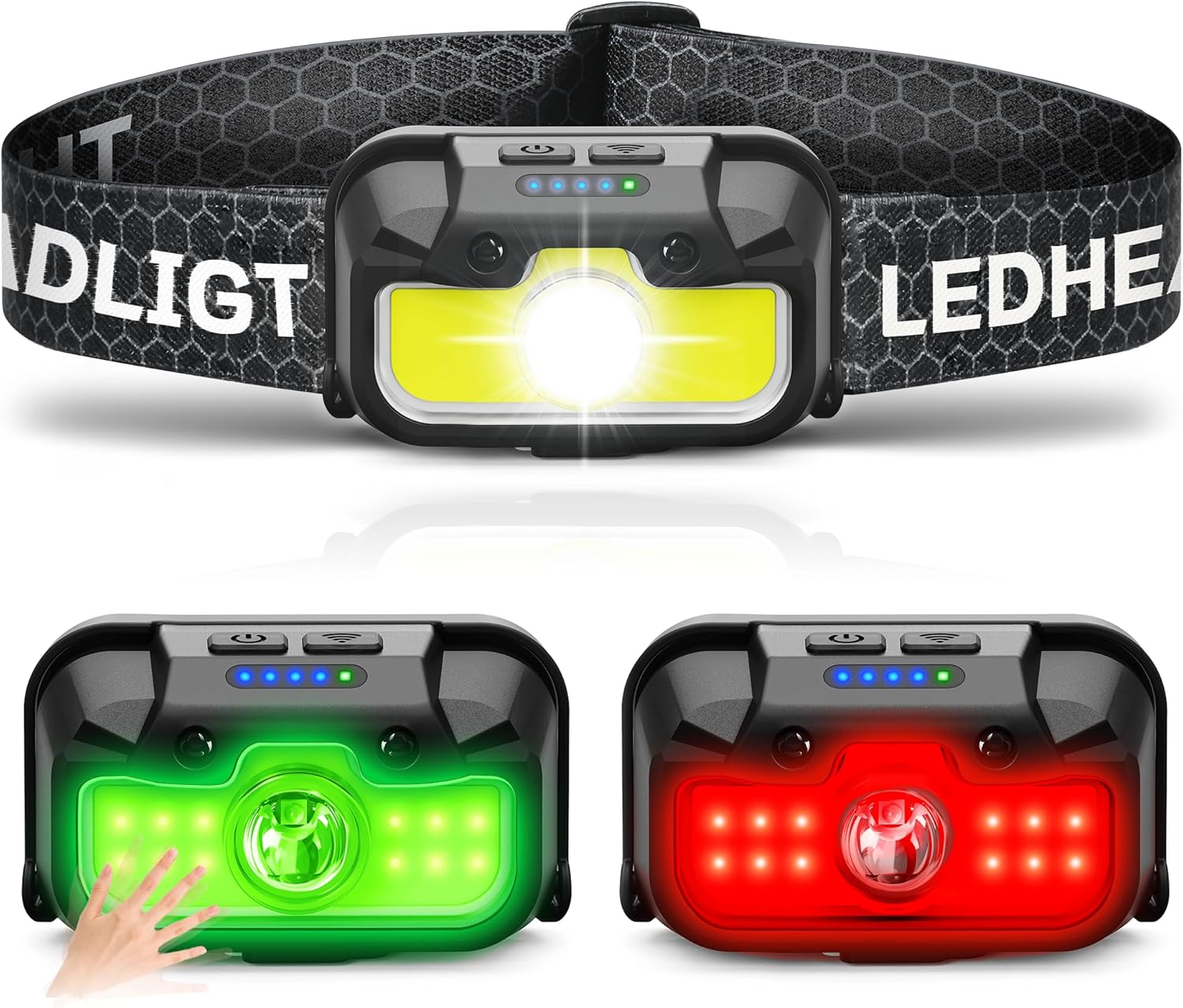 1300 Lumen Headlamp with 14 Modes Motion Sensor