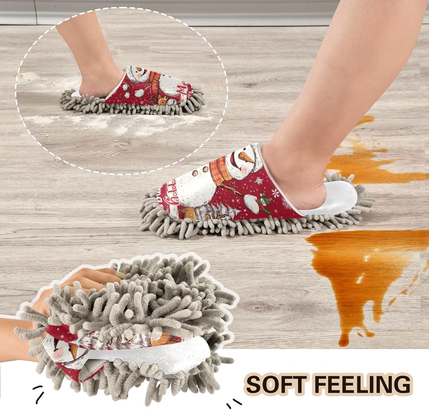 RunningBear White Red Snowman Mop Slippers Xmas
