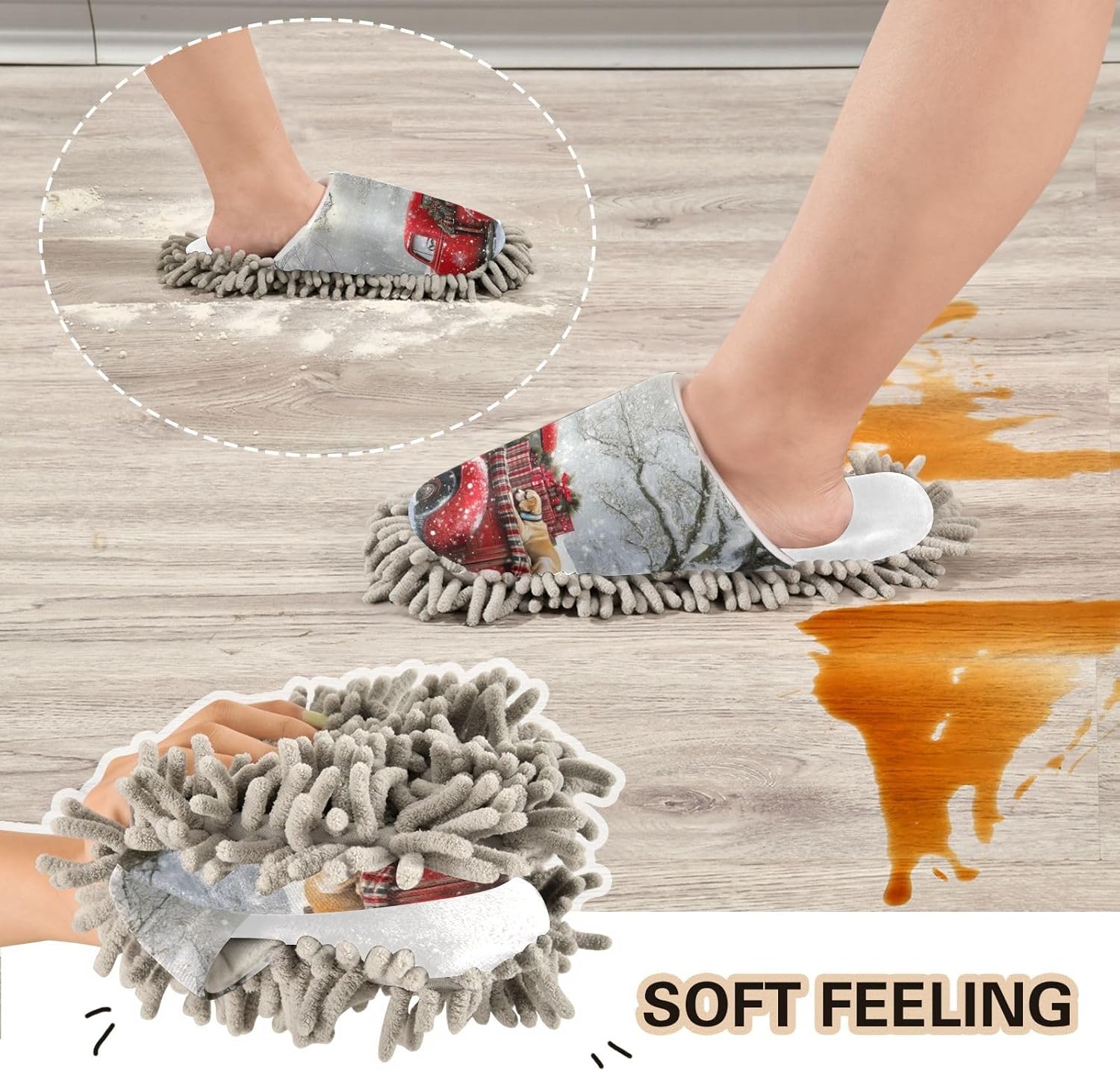 Cozy Red Truck Slippers for Women Soft Mopping Shoes Efficient Cleaning
