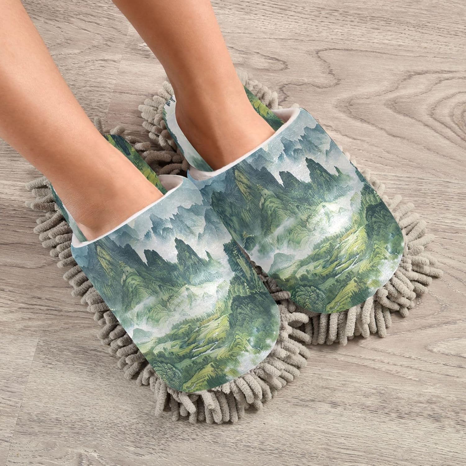 Zhirexin Dark Green Cleaning Mop Slippers