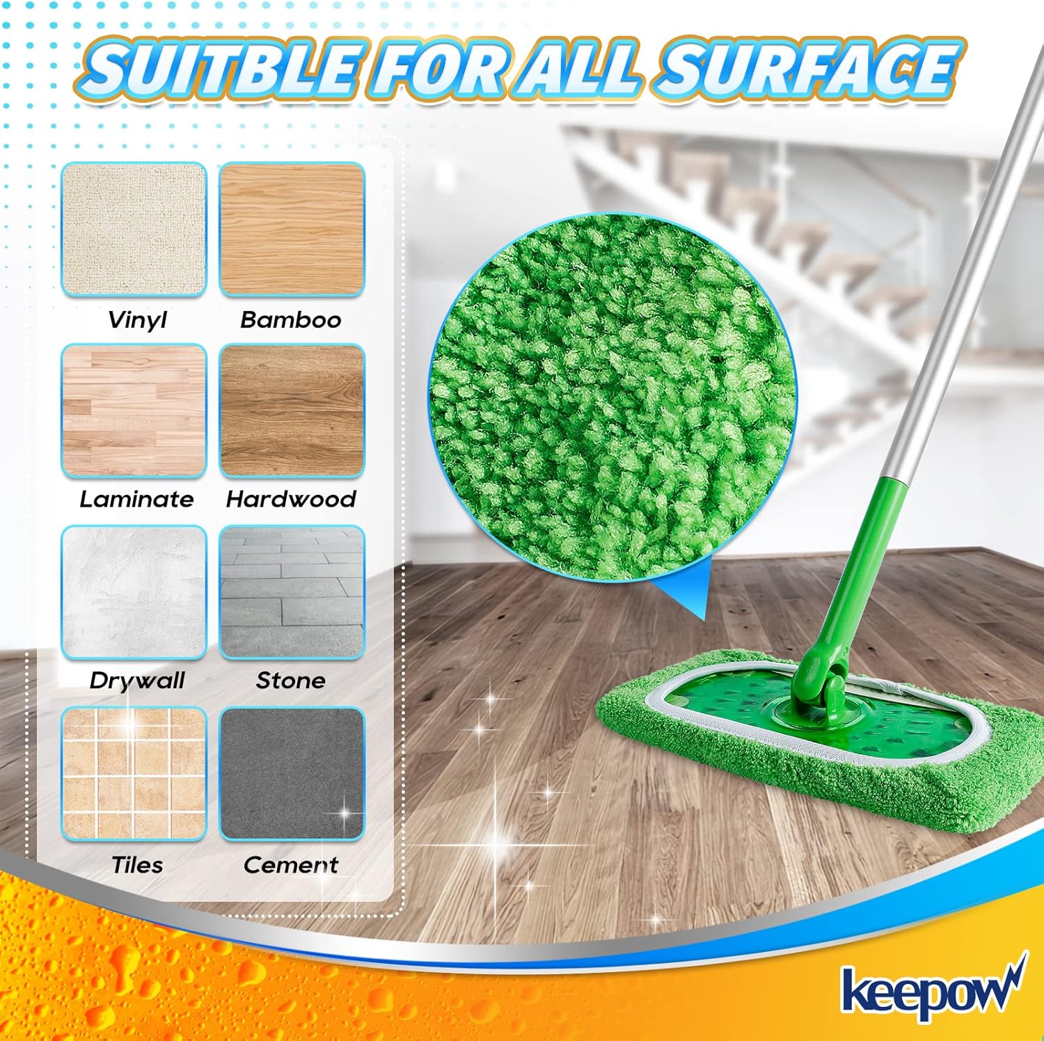 KEEPOW Reusable Wet Pads Swiffer Mop Compatible 4-Pack