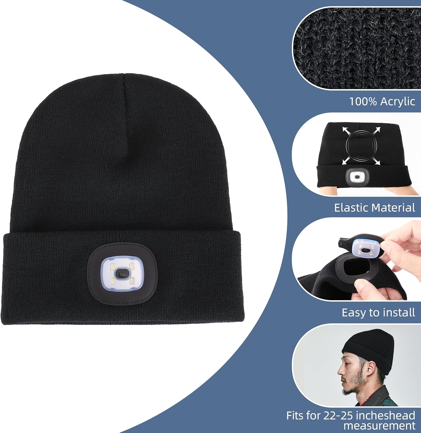 YMHB Rechargeable LED Beanie Hat for Men Dad Christmas Gift