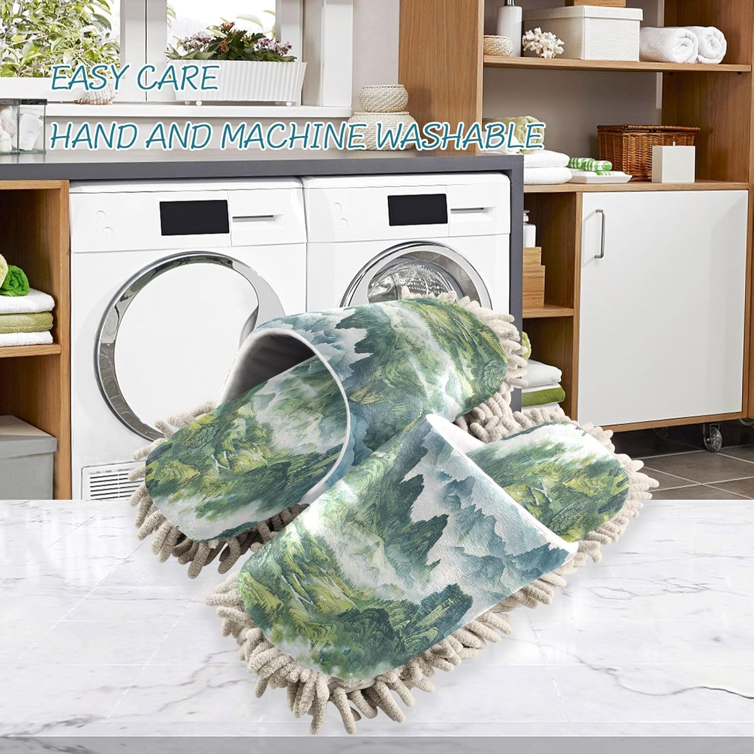 Zhirexin Dark Green Cleaning Mop Slippers