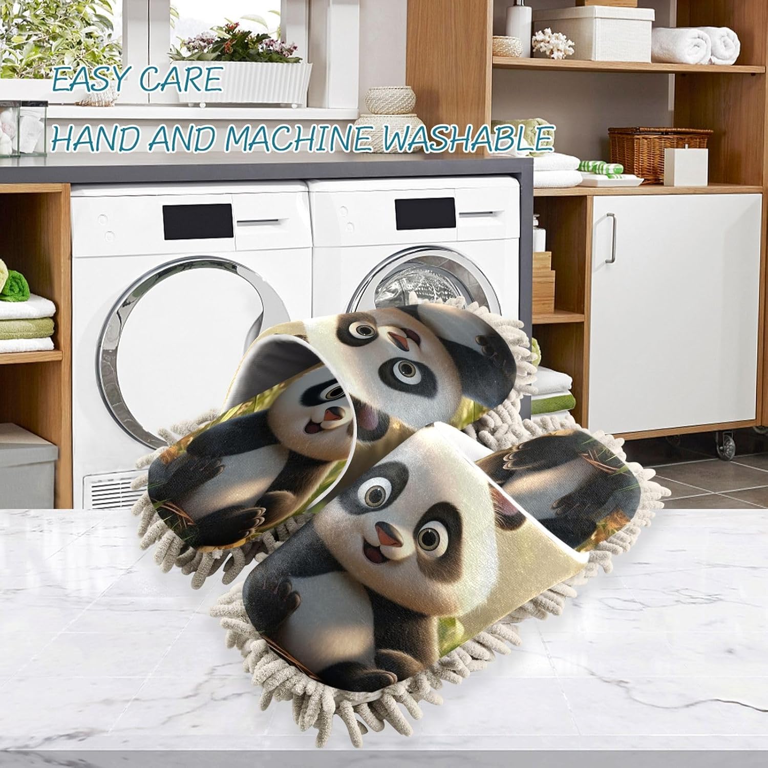 Cute Panda Kitchen Cleaning Slippers - Soft Absorbent for MenWomen