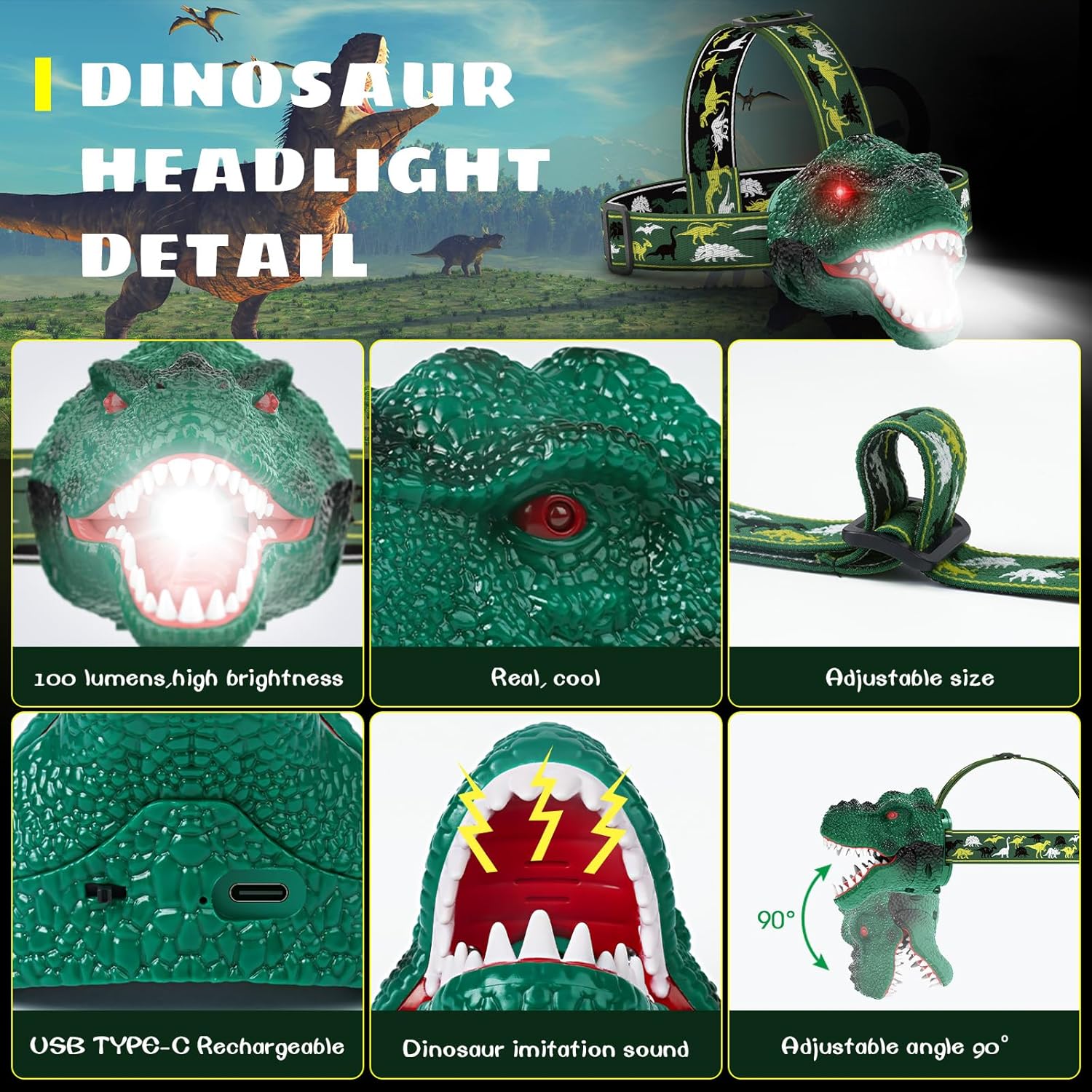 Adjustable Dinosaur Headlamp for Kids