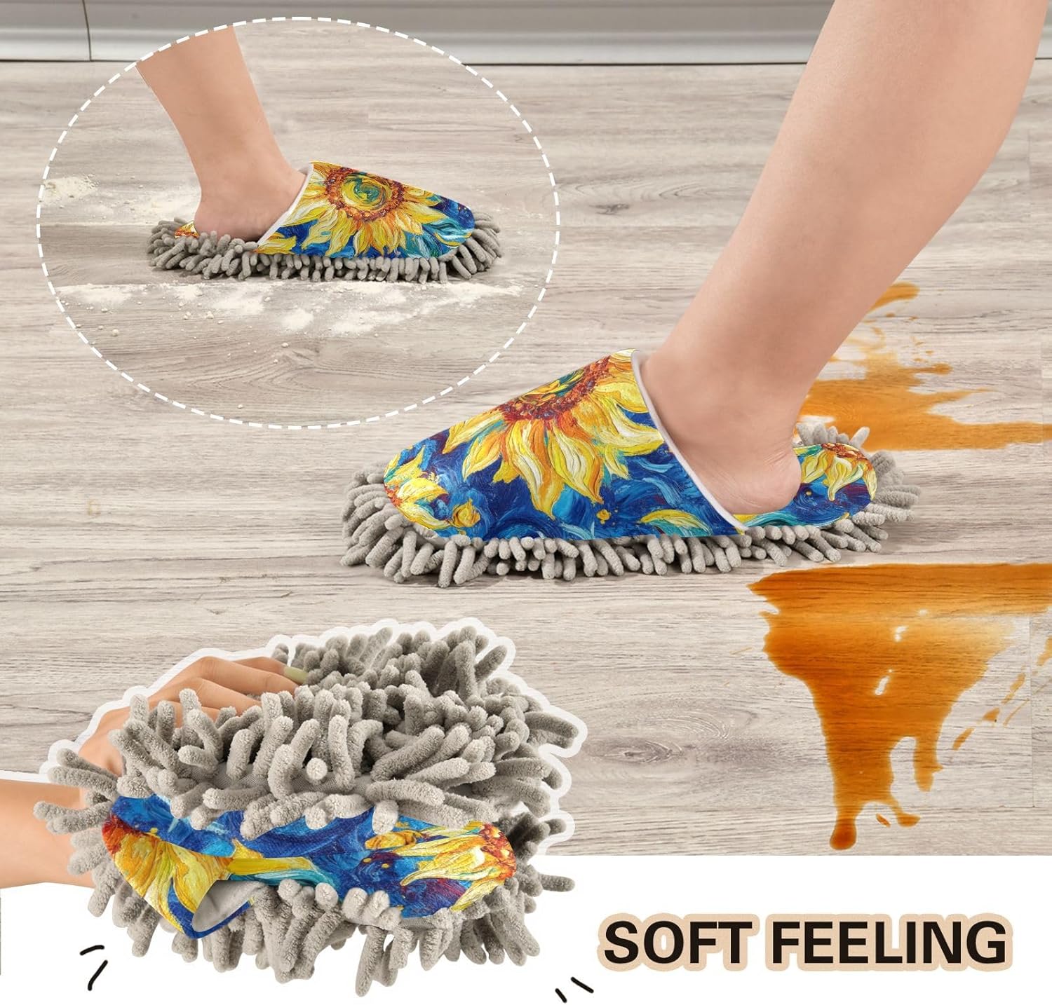 Microfiber Cleaning Slippers Van Gogh Style Sunflowers Washable Mop Shoes