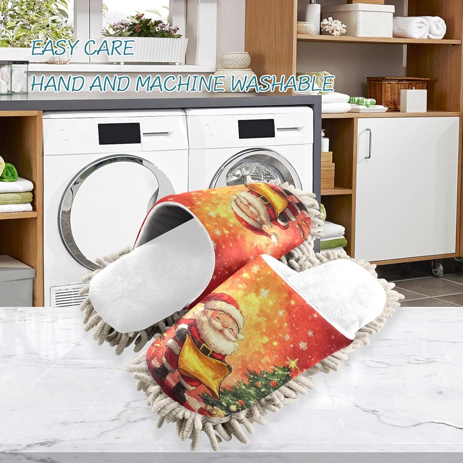 White Christmas Santa Tree Mop Slippers