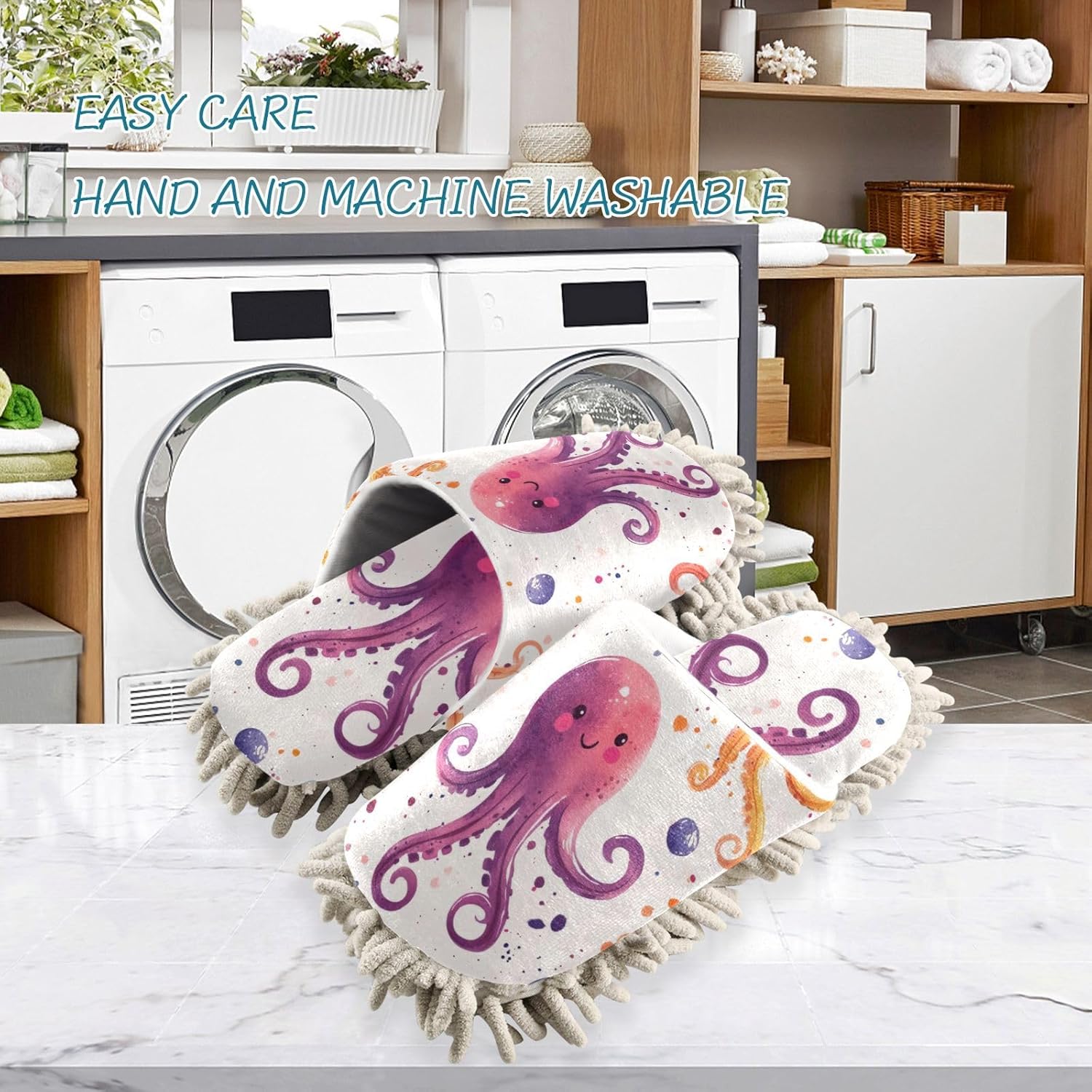 Bright Fun Cozy Cartoon Octopuses - Microfiber Slips for Mop Floors