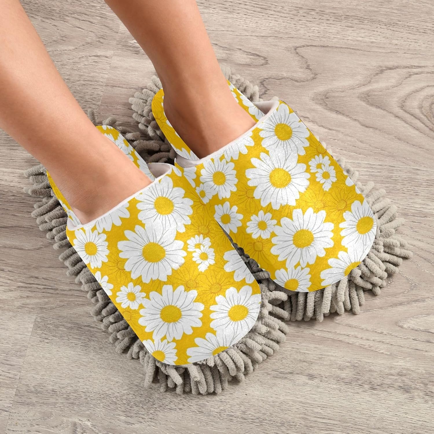 White Daisy Kitchen Cleaning Slippers - Washable Mop Shoes for MenWomen
