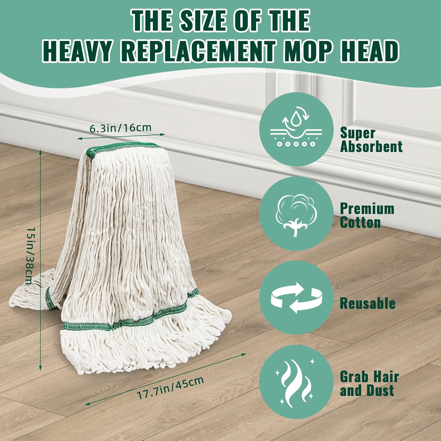 Durable 20oz Commercial Mop Head 3-Pack Replacement for White Mops