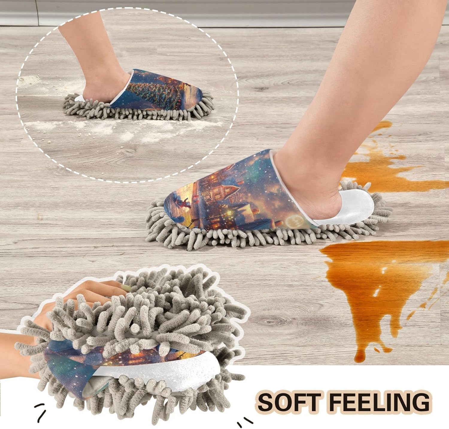 White Christmas Tree Slippers with Snowman Design for Cleaning