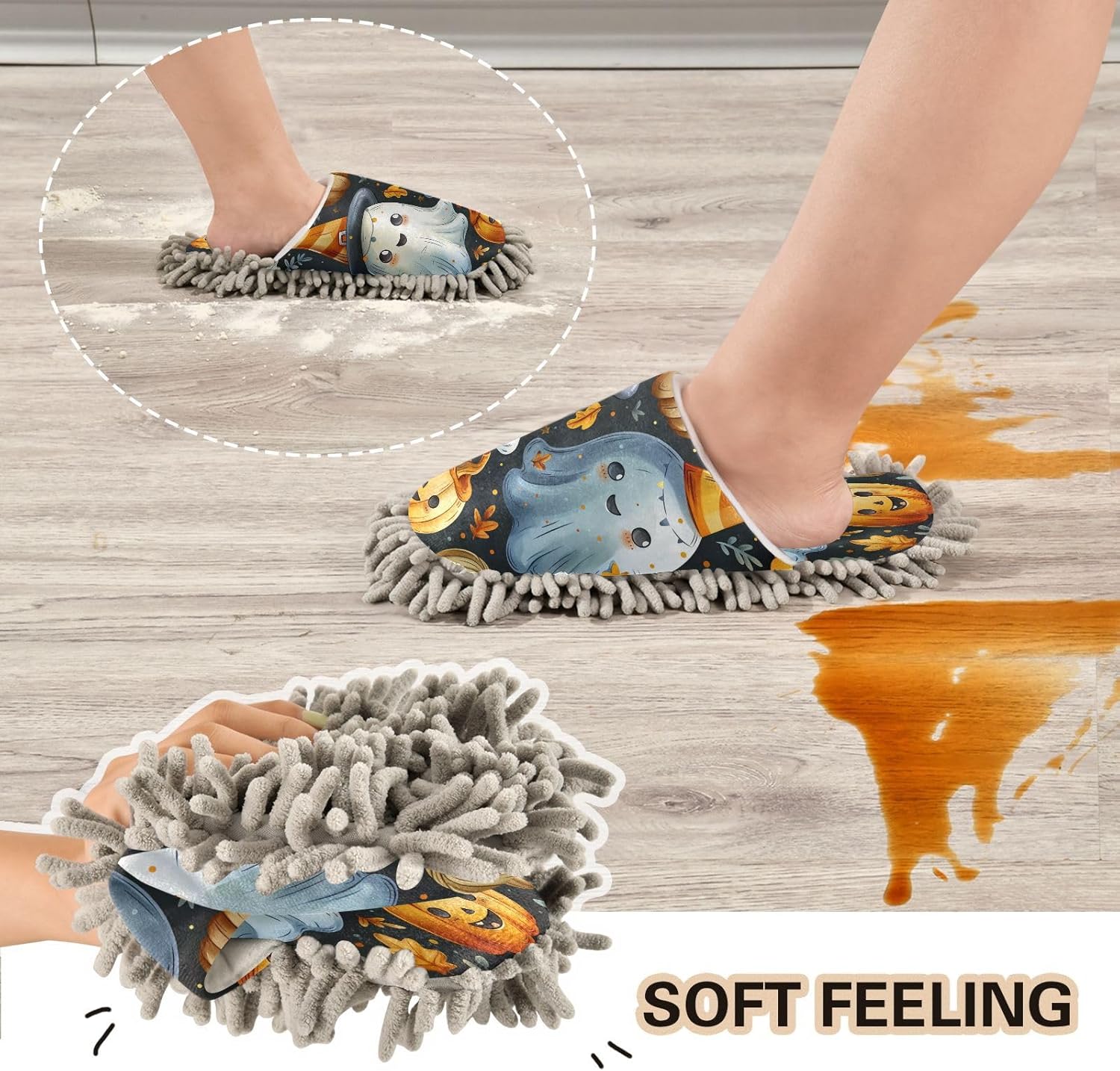 Halloween White Cute Spectre Kitchen Cleaning Slippers
