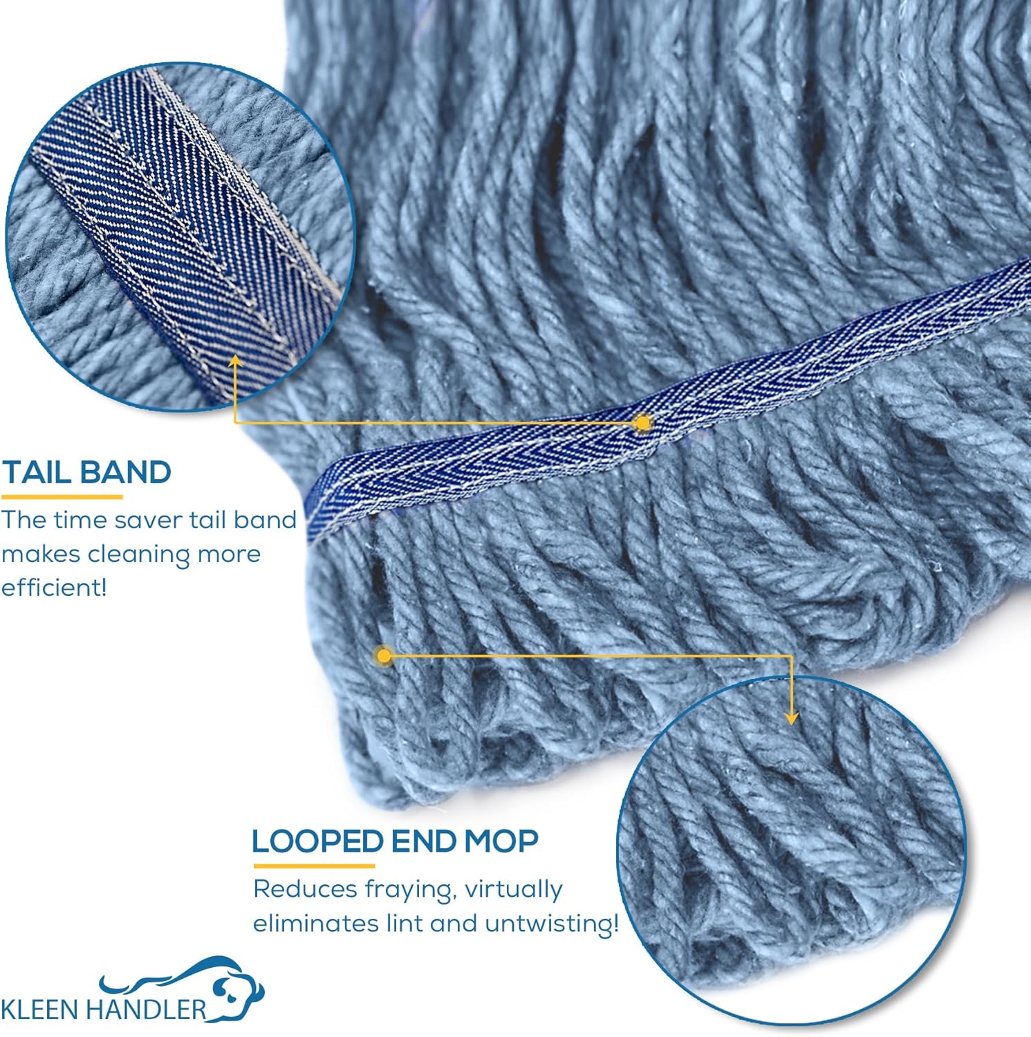 KLEEN HANDLER Heavy Duty Blue Mop Head Replacement Pack of 3