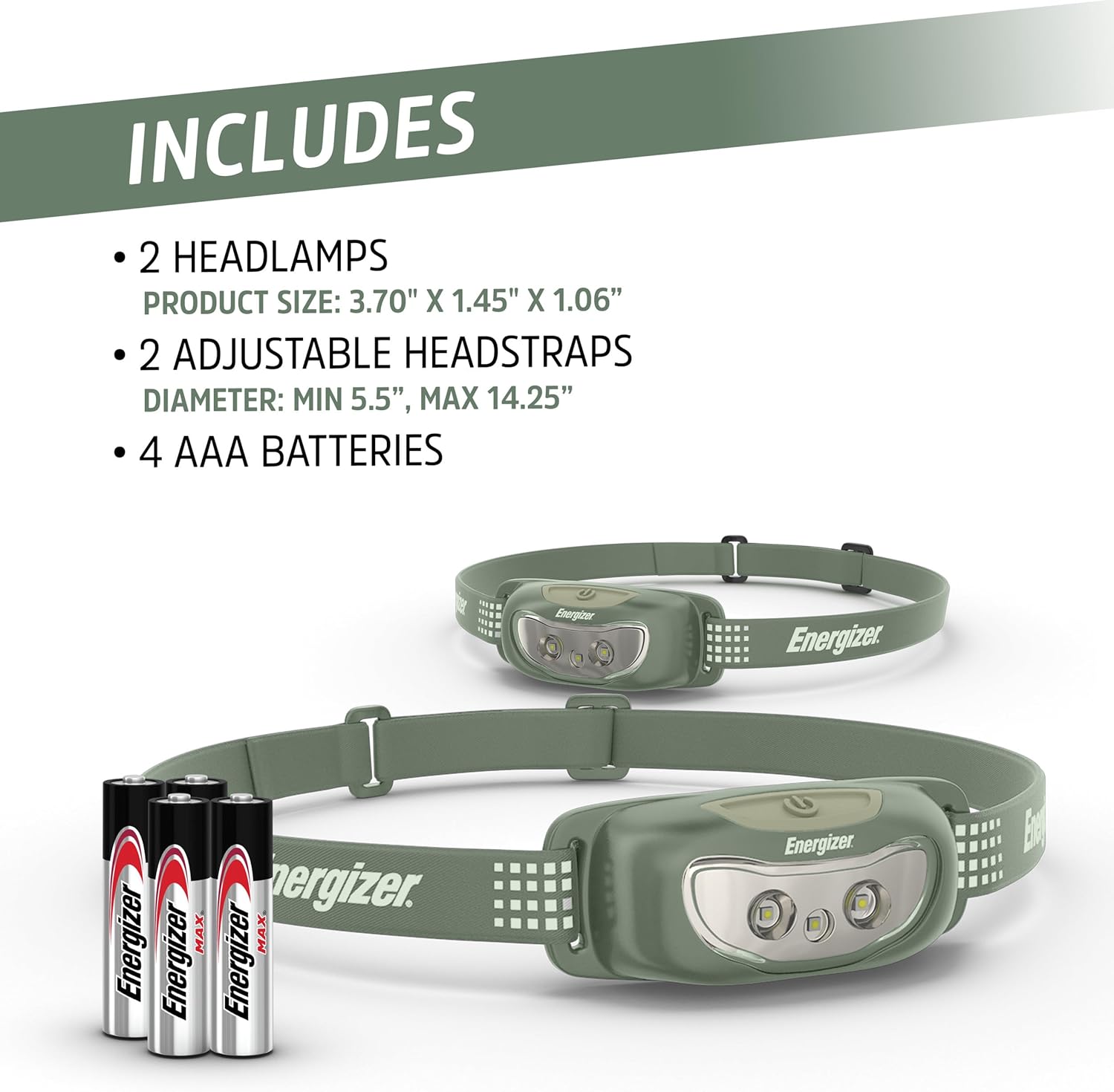 Energizer Universal LED Headlamp - Bright Outdoor Camping Light Pack of 2