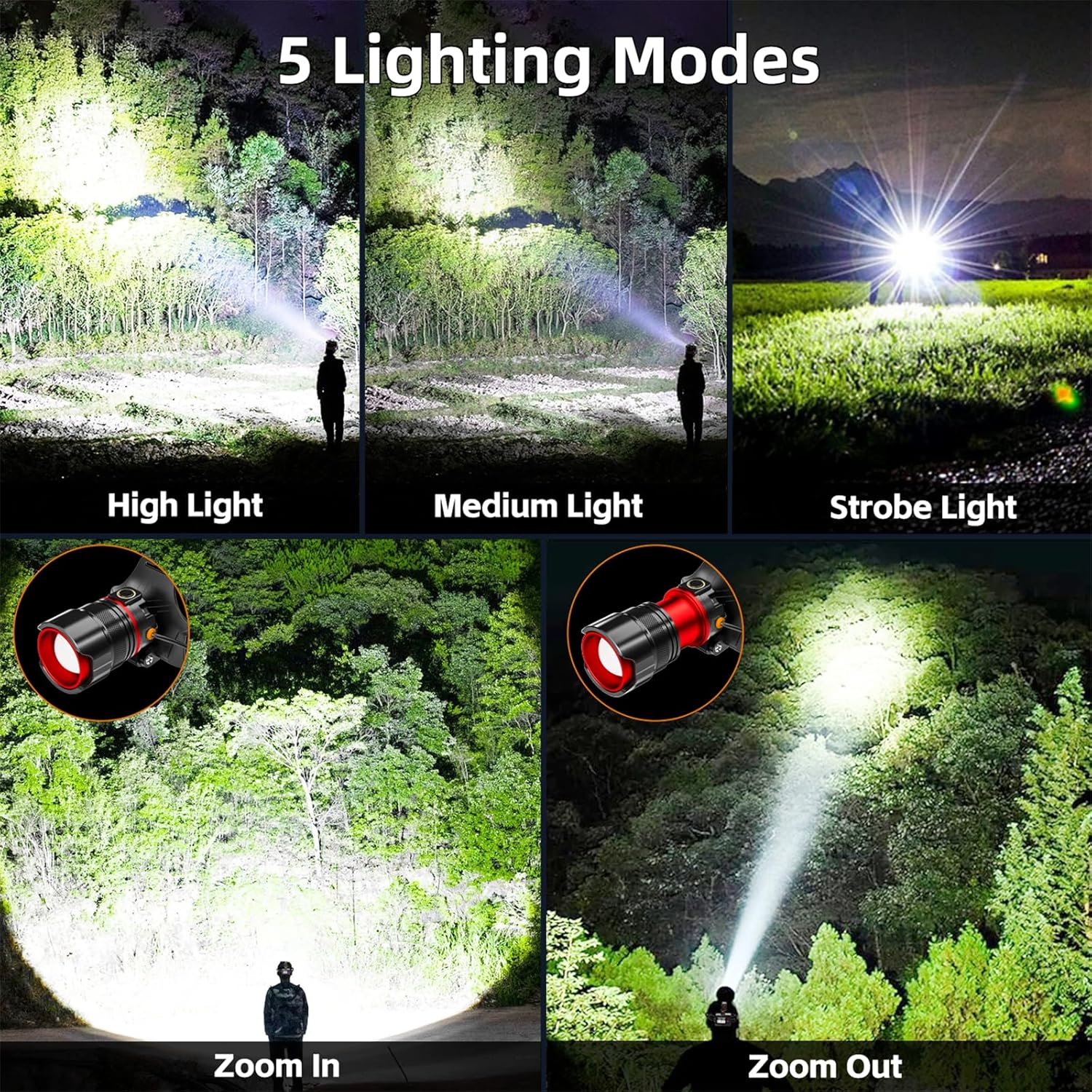 YUSEUBRechargeable Headlamp 900000 High Lumens