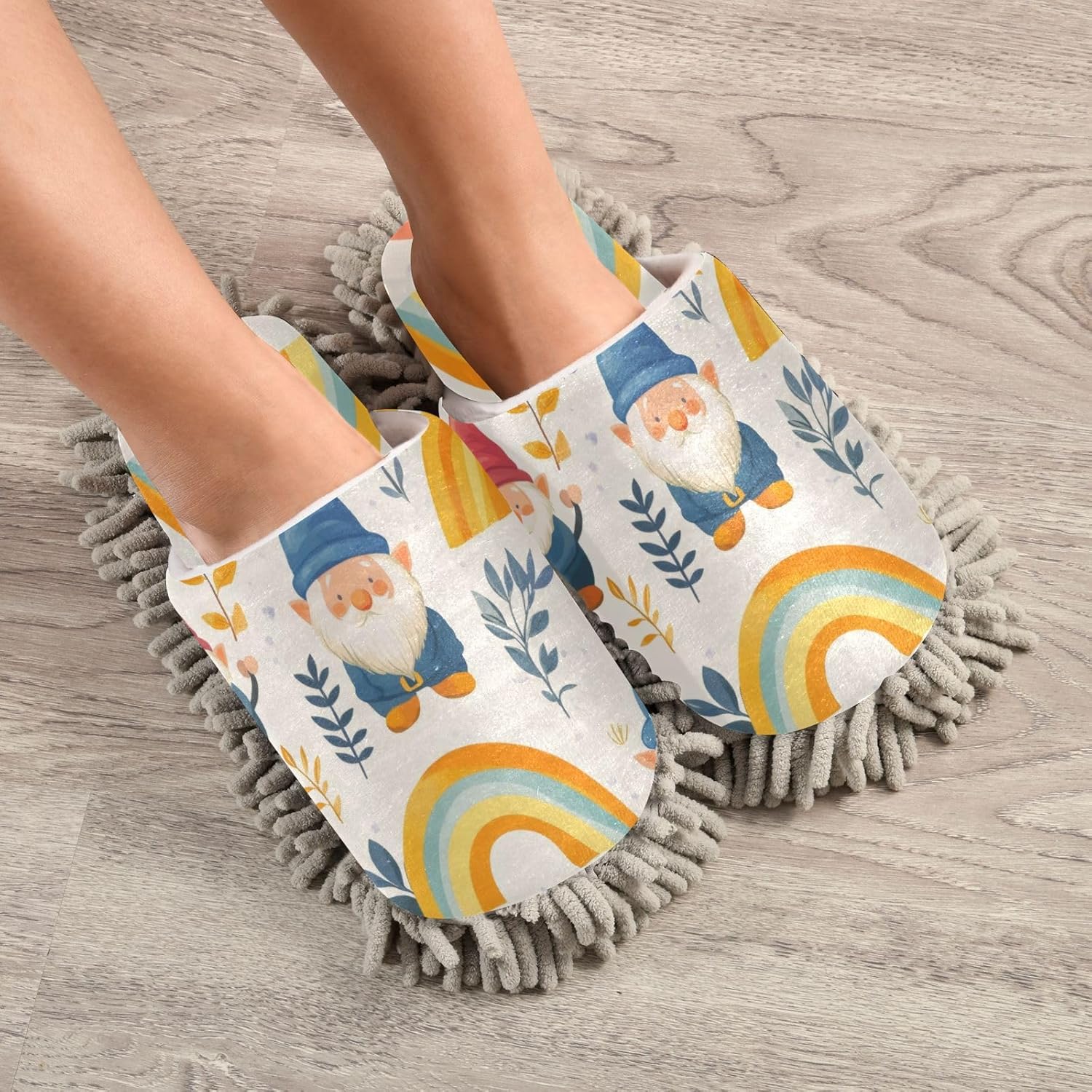 FLildon Microfiber Mop Slippers with Spring Gnomes Design