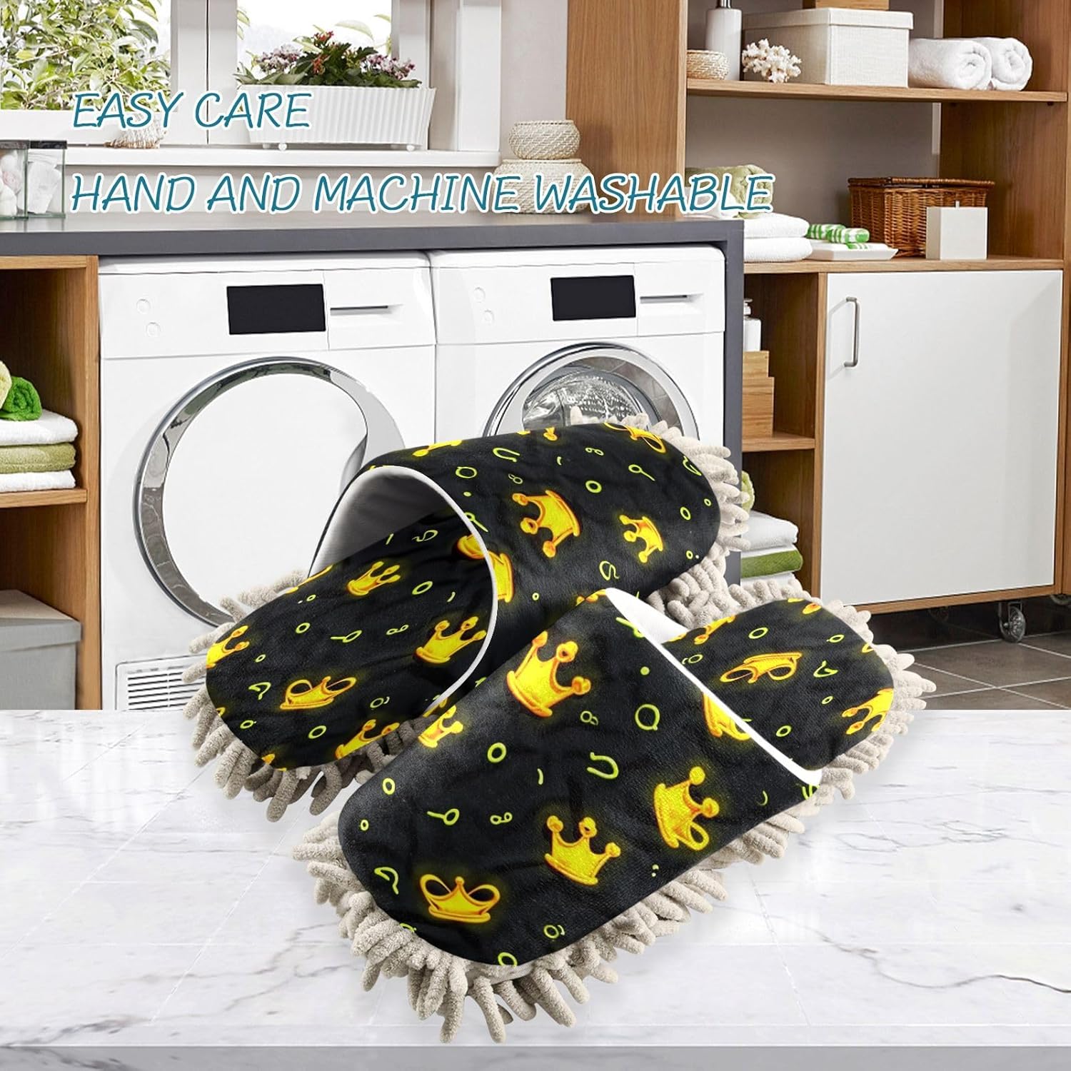 Cartoon Crown Kitchen Cleaning Slippers Washable Mop Shoes for Home Use