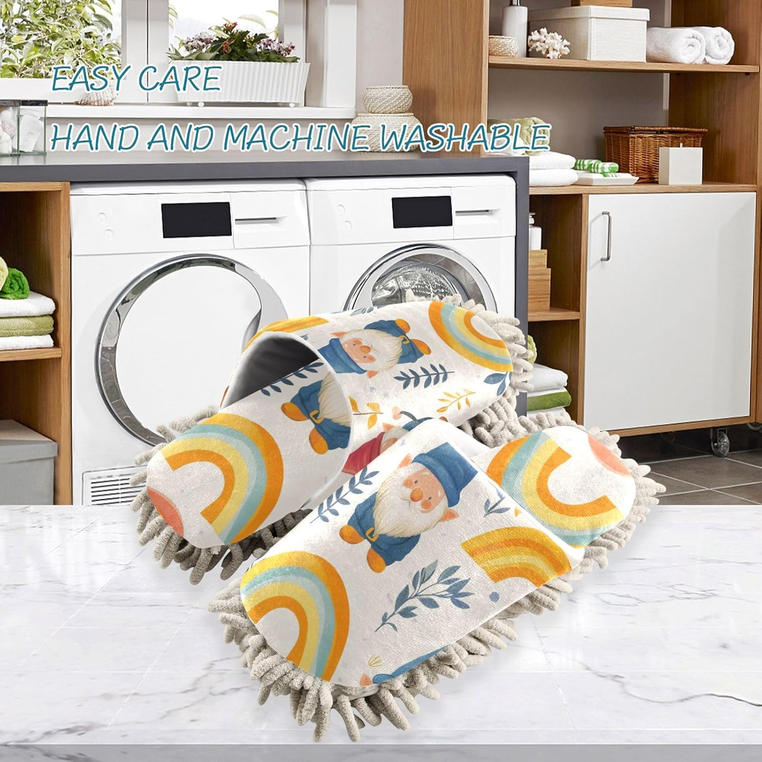 FLildon Microfiber Mop Slippers with Spring Gnomes Design