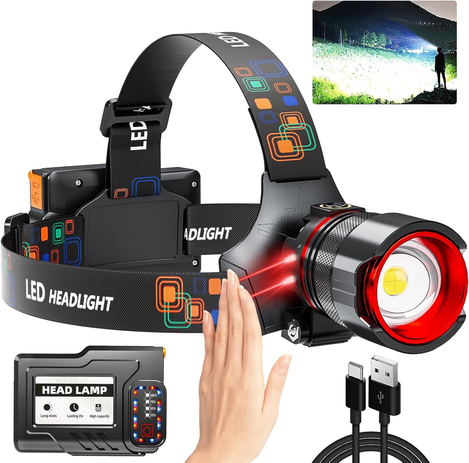 YUSEUBRechargeable Headlamp 900000 High Lumens