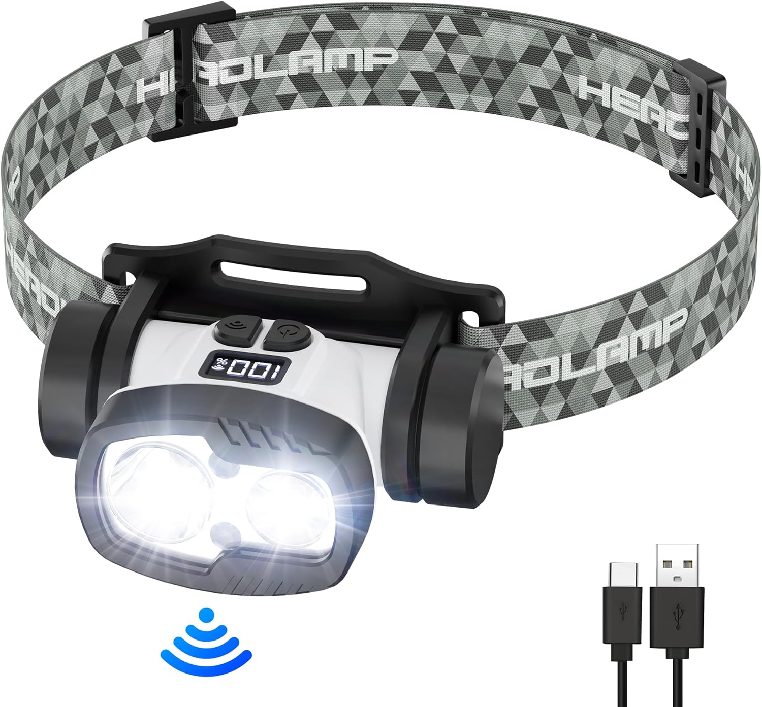 BOBKID Rechargeable 1500 Lumen Headlamp with 9 Modes and Motion Sensors